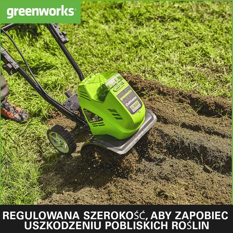 Greenworks G40TL Akumulatorowy Kultywator, Glebogryzarka z Przednimi Zębami, Szerokość Pracy 25 cm, Głębokość Pracy 13 cm BEZ Akumulatora 40V i Ładowarki, 3 Lata Gwarancji