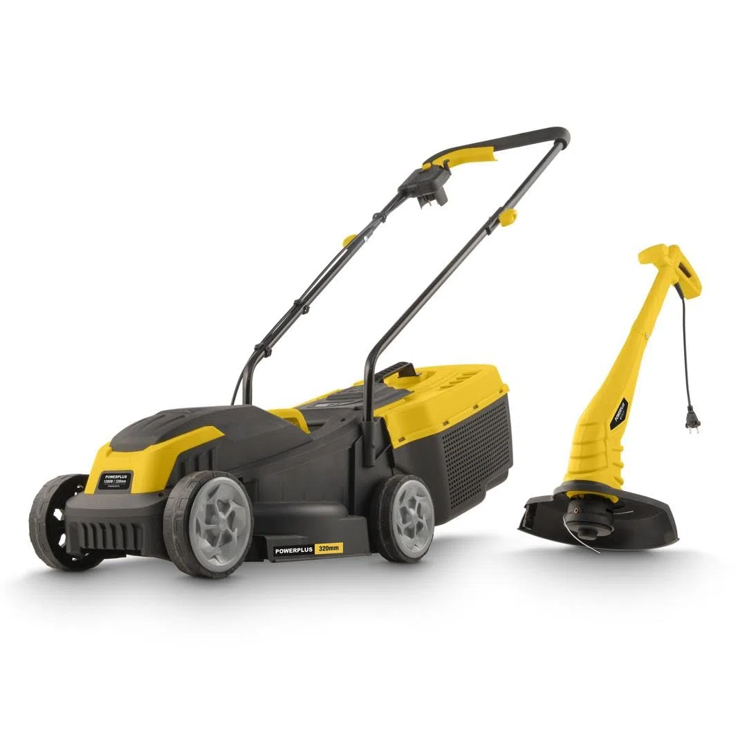 Powerplus Elektryczna kosiarka i podkaszarka POWXG62205T – kosiarka o mocy 1300 W i średnicy 320 mm i podkaszarka do trawy o mocy 250 W i 220 mm Ø, narzędzie ogrodowe