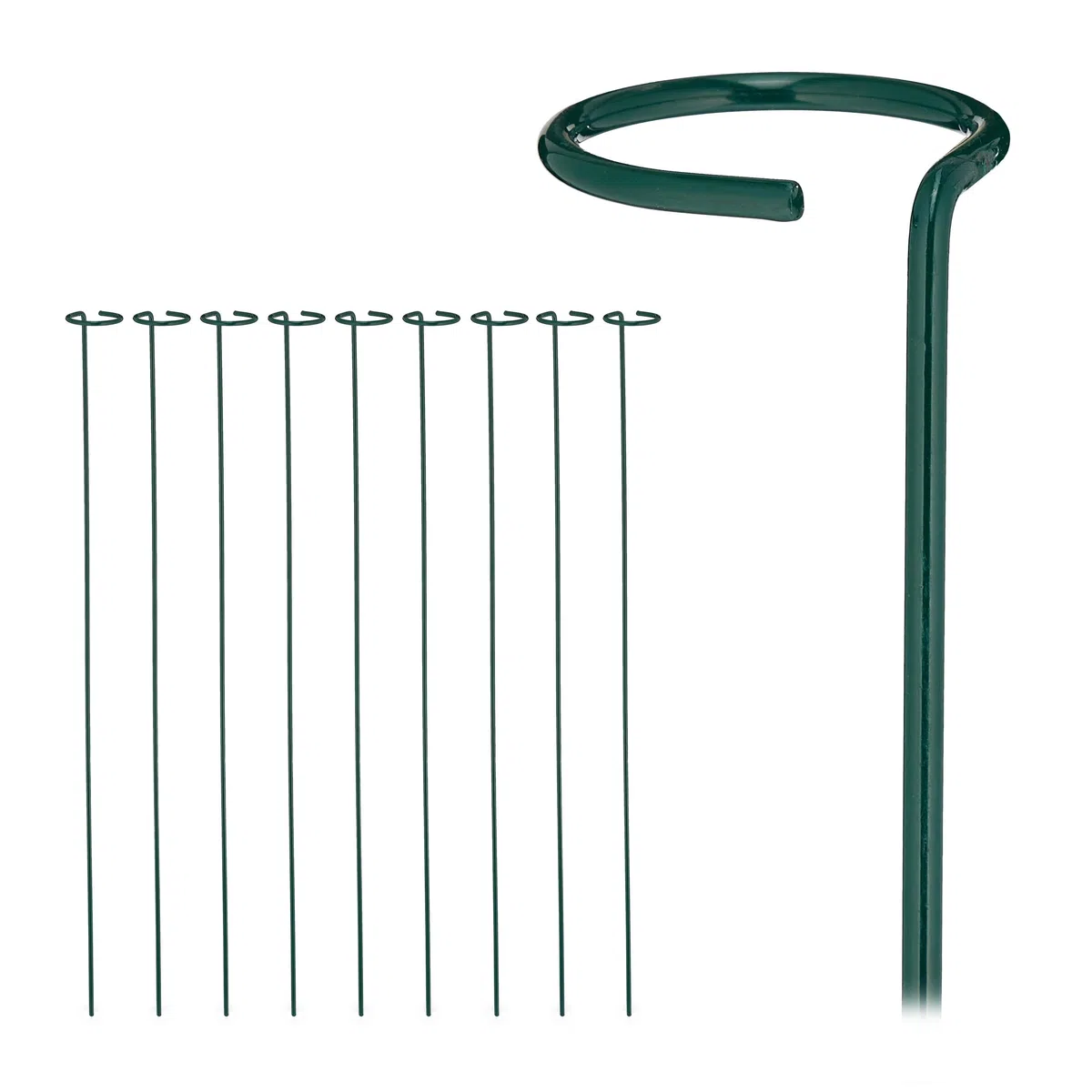 Relaxdays Metalowe Pręty do Roślin Pnących - Zestaw 10 Sztuk z Pierścieniem, Podpora dla Ogrodu, 80 cm Długości, Ciemnozielone