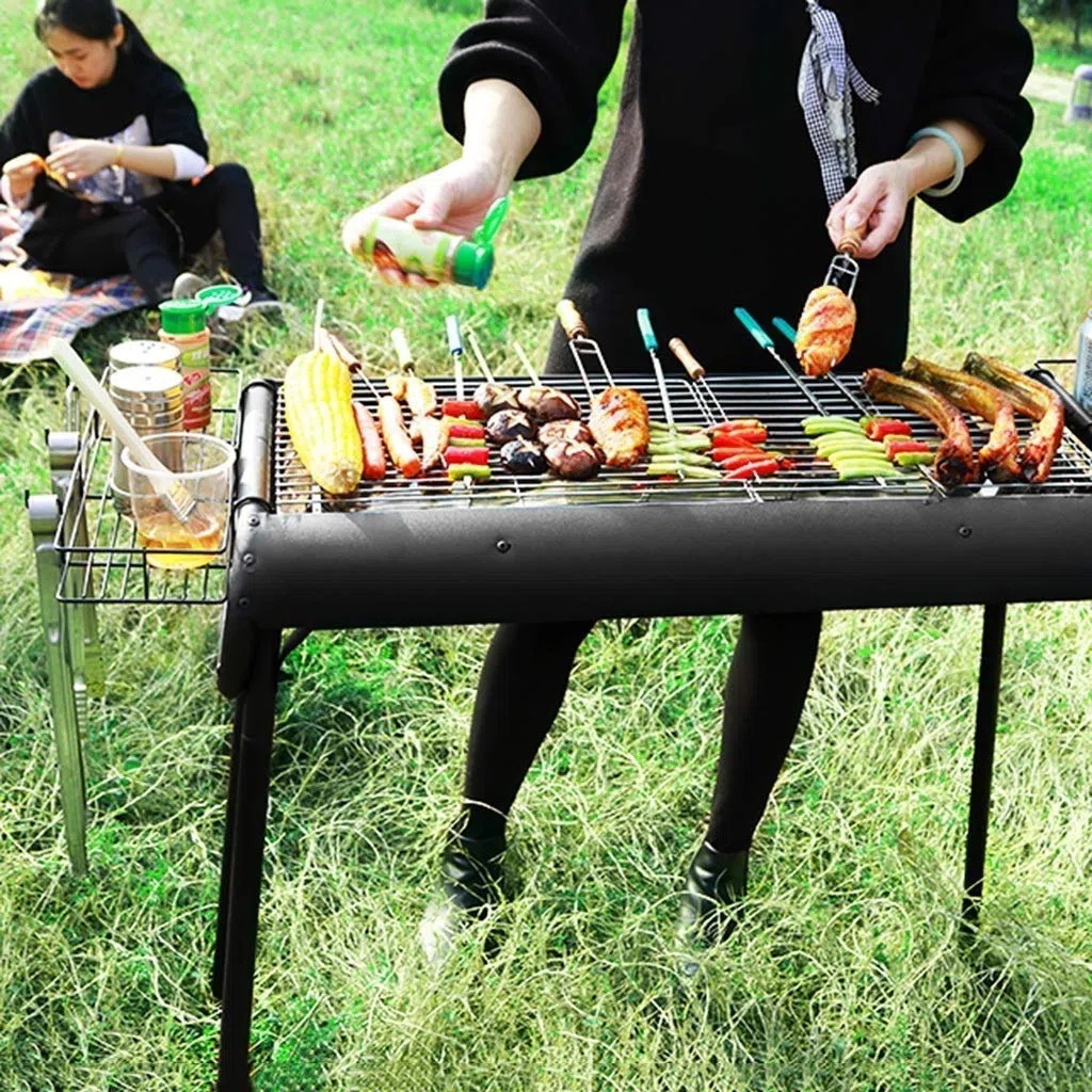 Grill Kempingowy Grill Na Węgiel Drzewny Grill Ogrodowy Wędzarnia Ogrodowa Grill Ze Stali Nierdzewnej Grill Zewnętrzny Składany Odpowiedni Dla 5-8 Osób