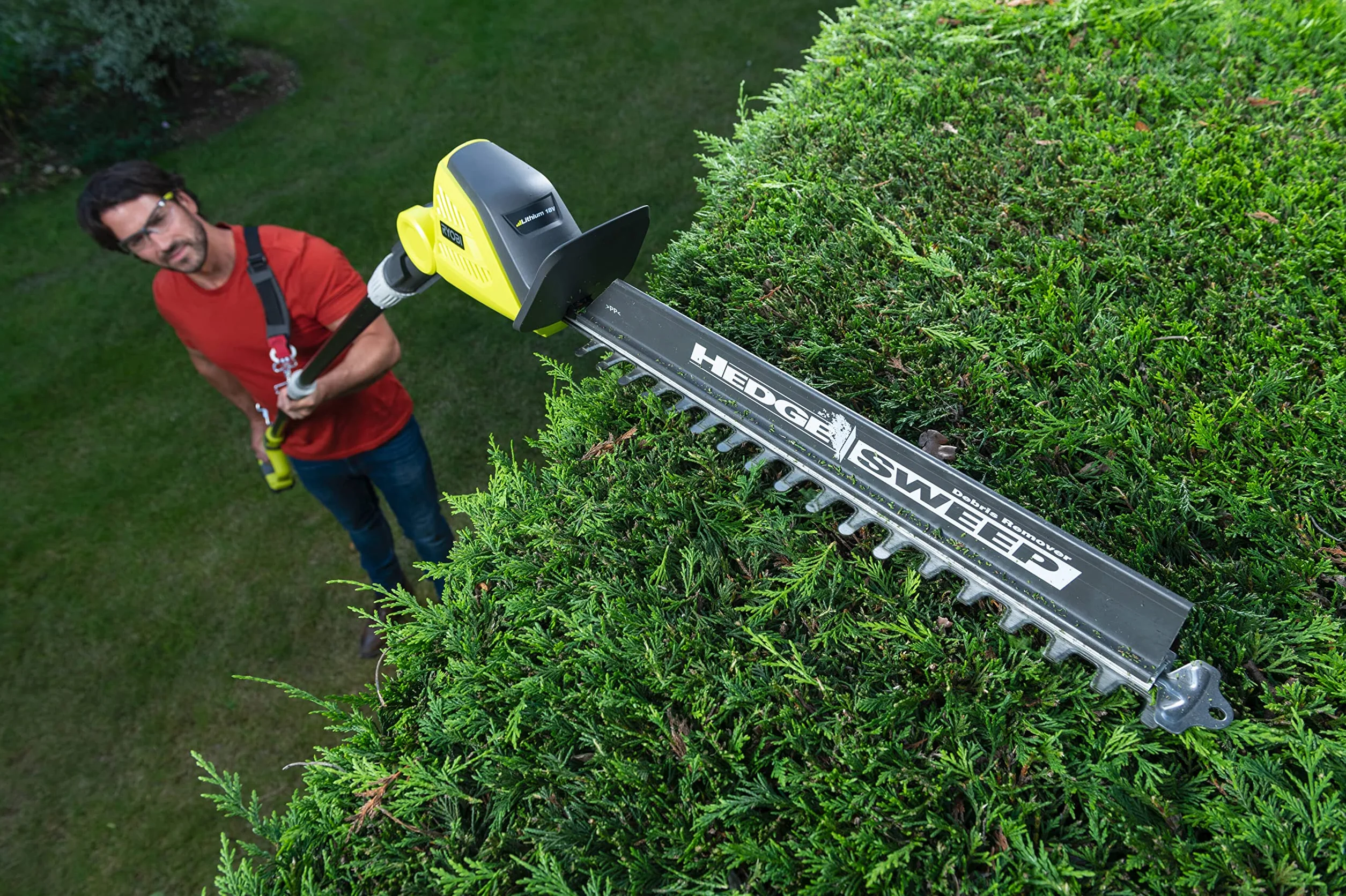 Ryobi Nożyce do Żywopłotu na Wysięgniku 18 V, OPT1845, Długość Ostrza 45 cm, Regulacji Długości Wysięgnika, Zasięg Nawet do 2.9 m, Wersja bez Akumulatora i Ładowarki