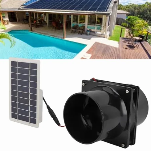 Wentylator Wyciągowy Zasilany energią słoneczną 10 W 12 V do Rur Okrągłych, Zestaw Wentylatora z Panelem Słonecznym ABS, Idealny do Domów dla Zwierząt, Kurników, Pojazdów