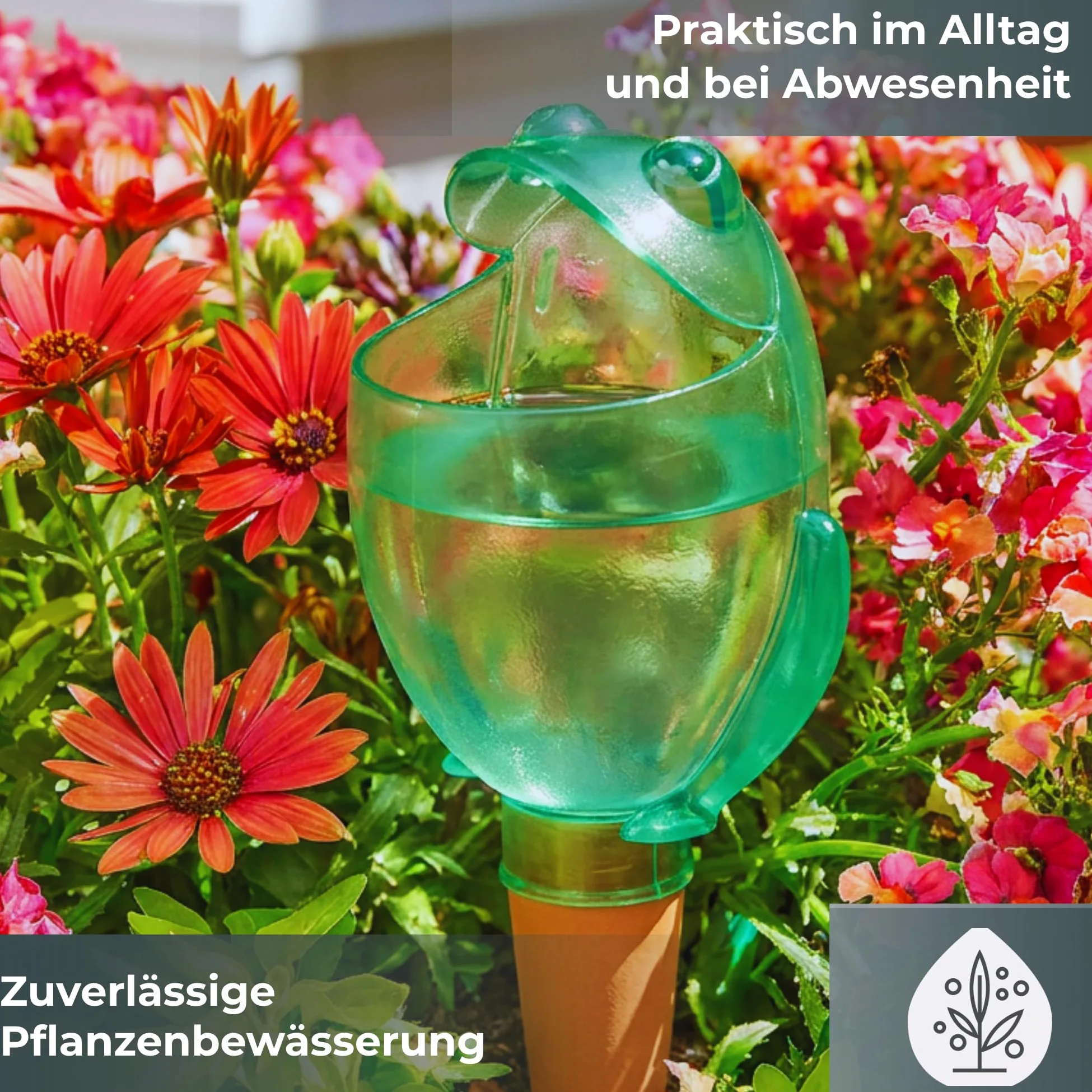 Dozownik wody "Froggy" M kolor zielony, rozmiar 15 cm, pojemność 140 ml do 4 dni nawadniania roślin (10)