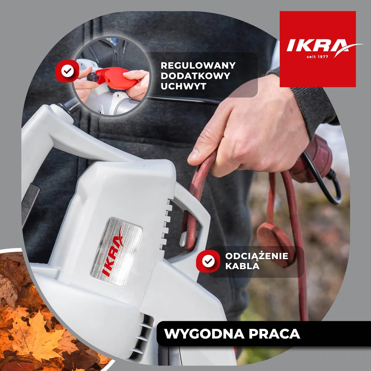 IKRA Odkurzacz i dmuchawa do liści elektryczna IBV 3000 3w1, 3000W 240 km/h | Regulacja prędkości, łatwa zmiana między dmuchawą a odkurzaczem, worek 45 l, kompresja liści 10:1 dla rzadszego opróżniania