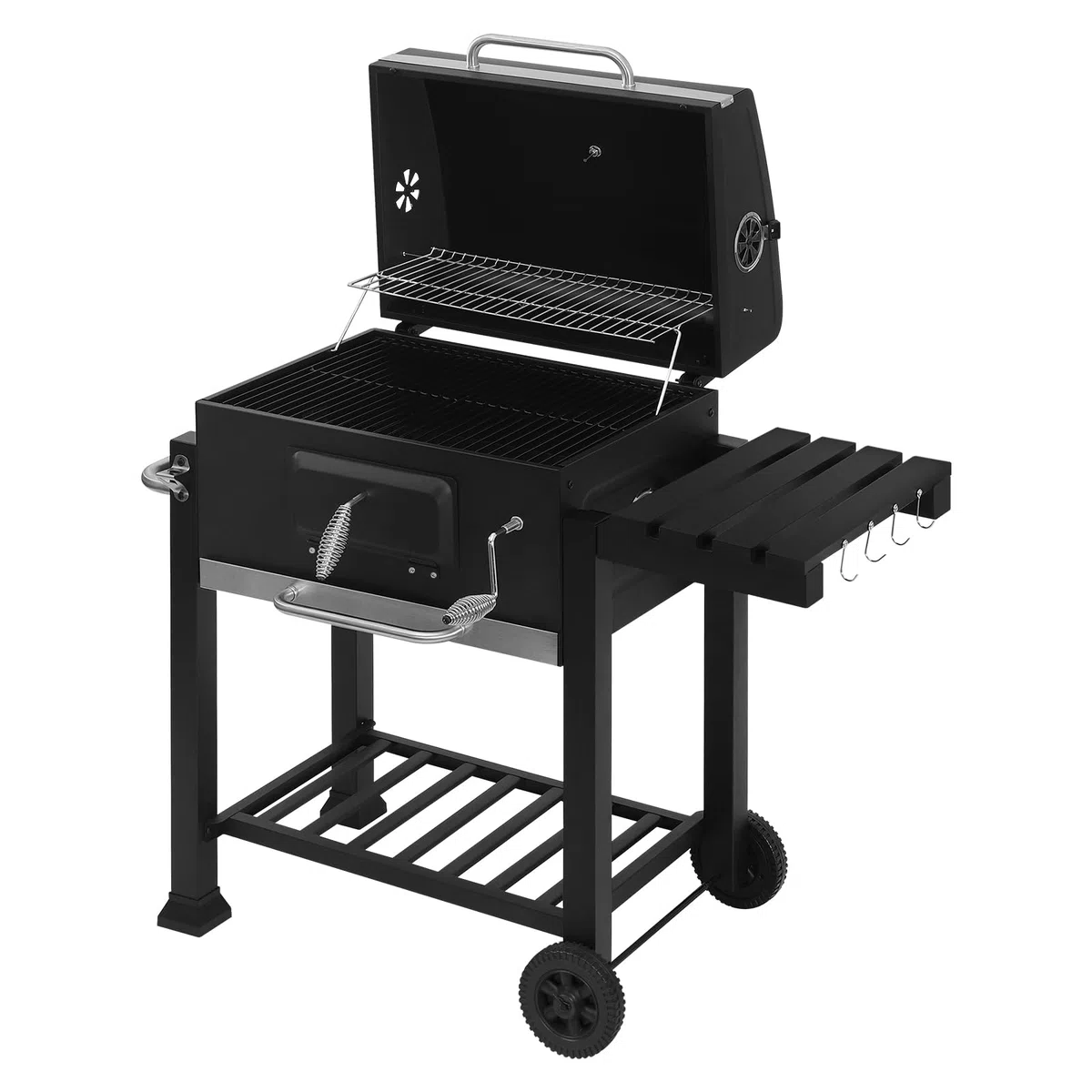 WOLTU grill na węgiel drzewny z pokrywą, duża powierzchnia grilla, regulowana taca na węgiel, grill typu smoker, BBQ z rusztem grillowym, termometrem, wózek grillowy do kempingu, 117 x 107 x 71 cm