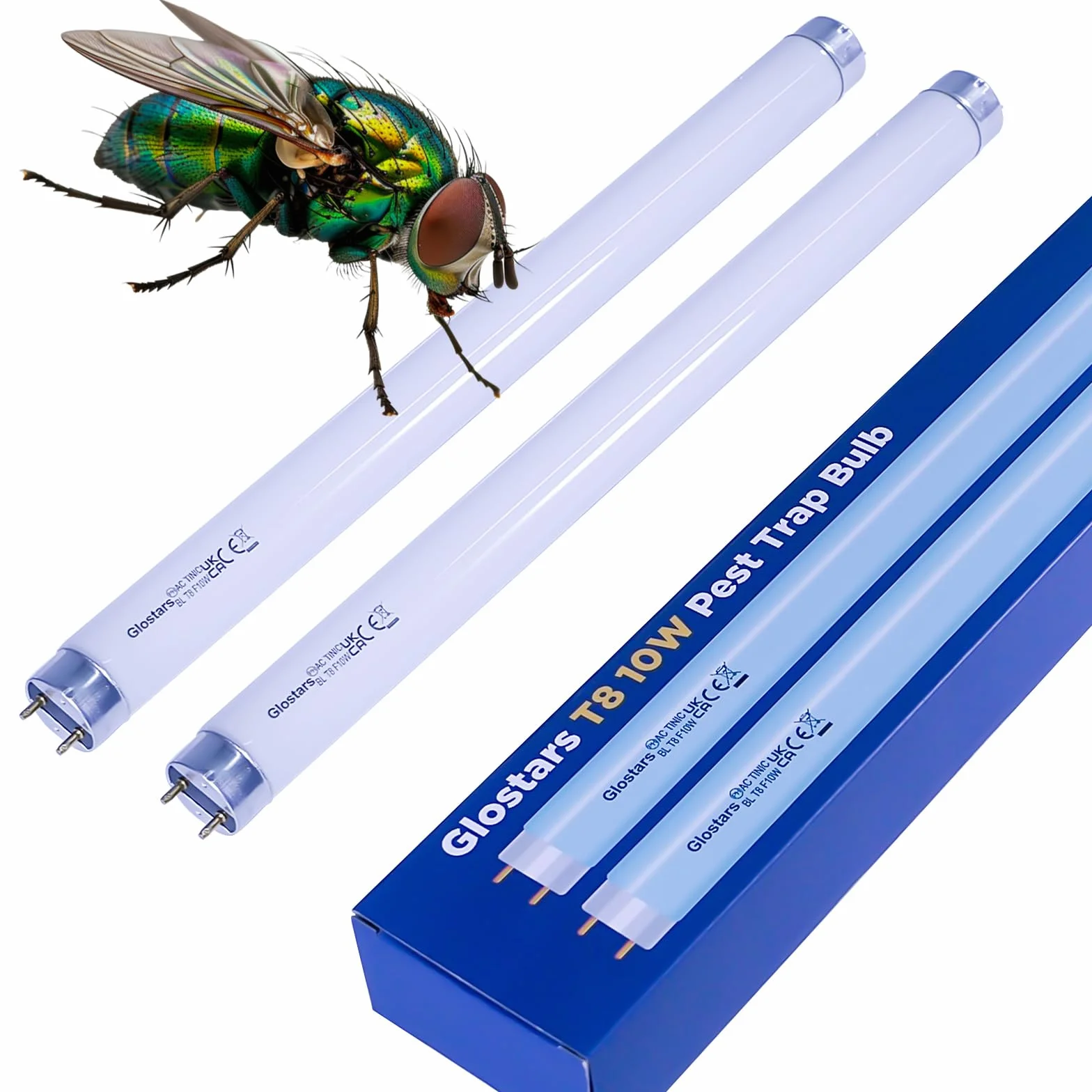 Glostars T8 F10W BL – zamienne świetlówki UV do lamp na owady, świetlówka typu blacklight o długości 34,5 cm do lamp na owady/pułapek na muchy o mocy 20 W – zestaw 2 sztuk