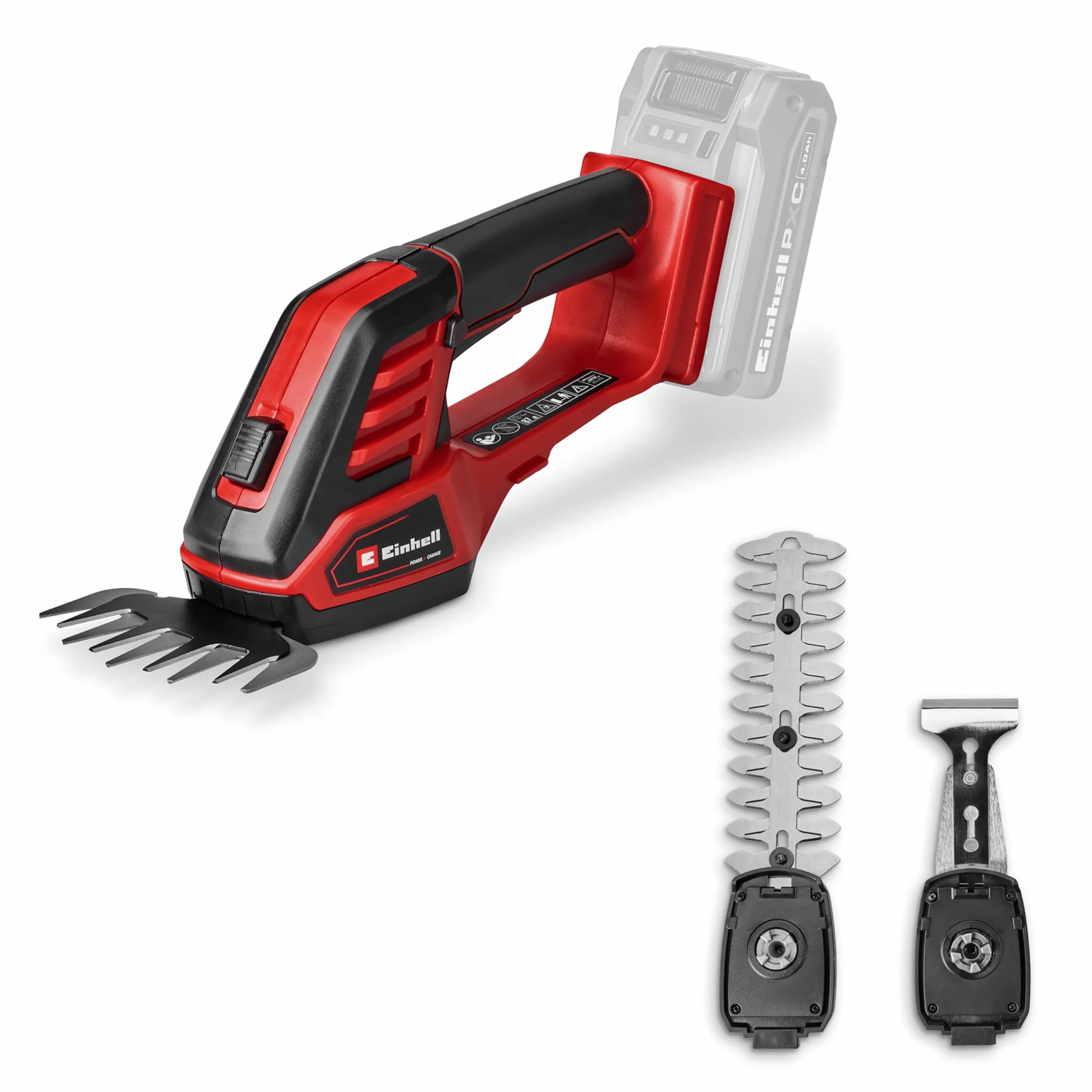 Einhell Akumulatorowe nożyce do trawy/krzewów GE-CG 18/100 Li - 3 w 1-Solo Power X-Change (18 V, w zestawie nóż do cięcia trawy 100 mm, nóż do cięcia krzewów 200 mm, nasadka do grabienia, bez