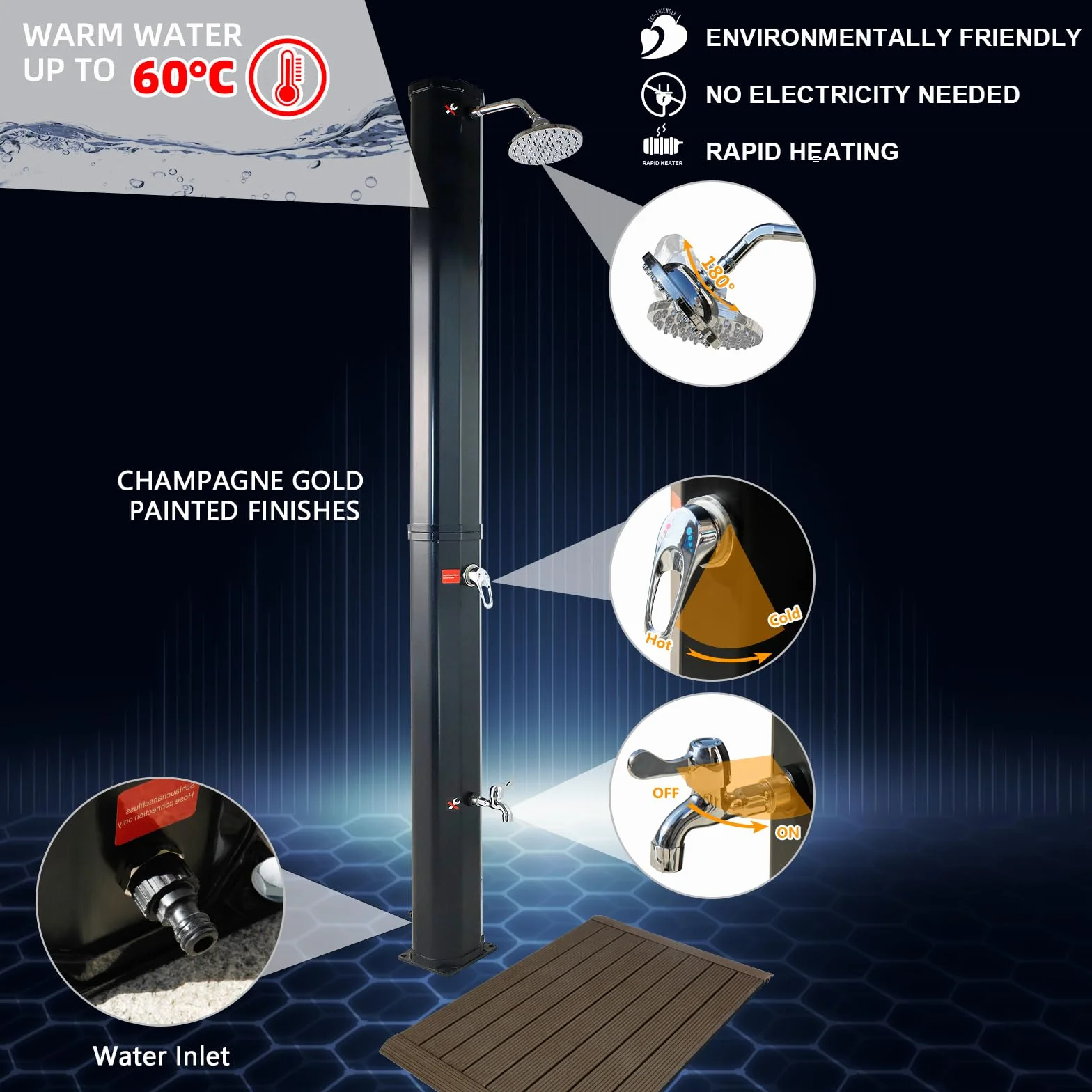 CCLIFE solarny prysznic ogrodowy 60L z podstawą i ręczną głowicą