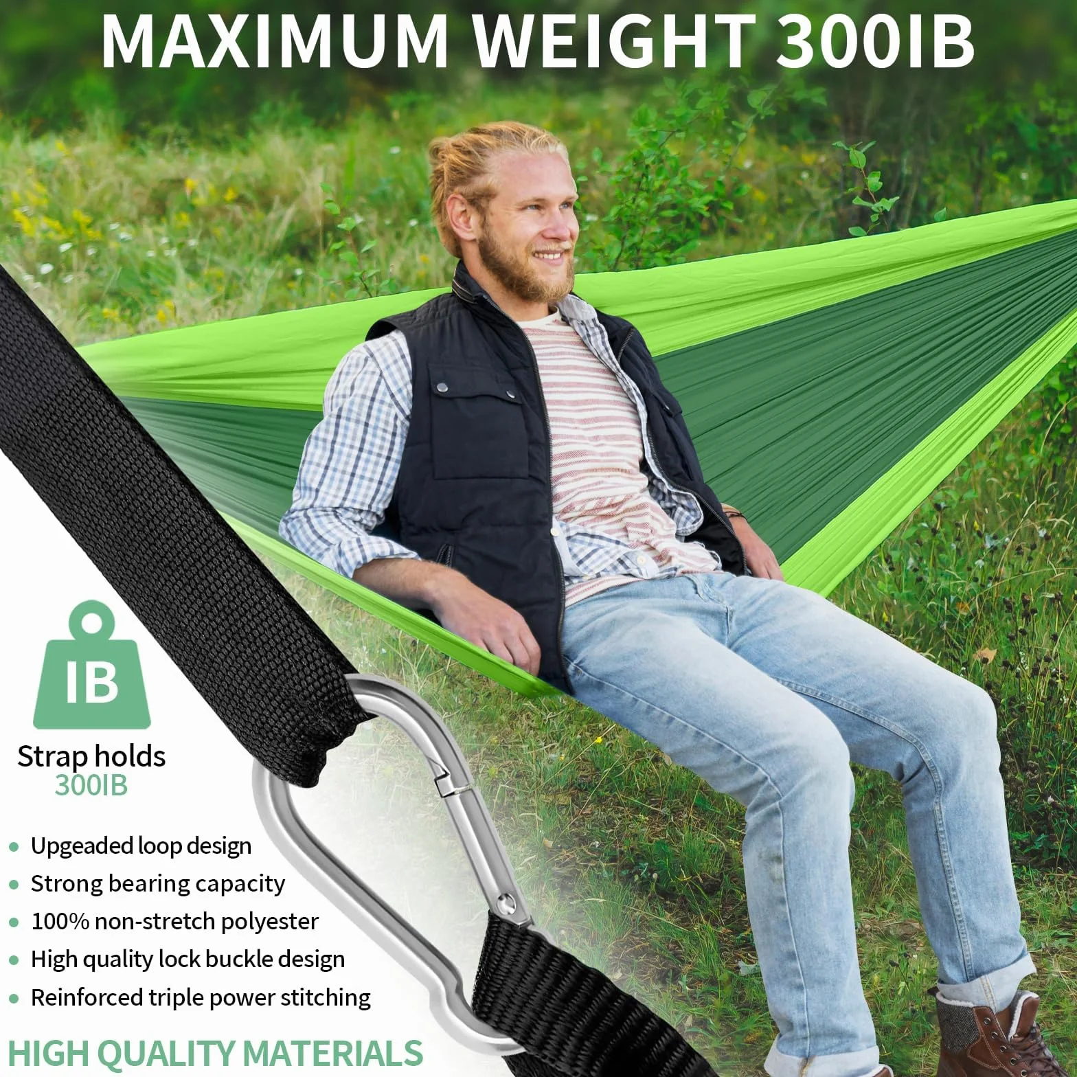CIRULLI Hamak z moskitierą 260 x 140 cm, nośność 300 kg, ultralekki i wytrzymały, podwójny nylon spadochronowy, hamak outdoorowy, kemping, do ogrodu, w zestawie