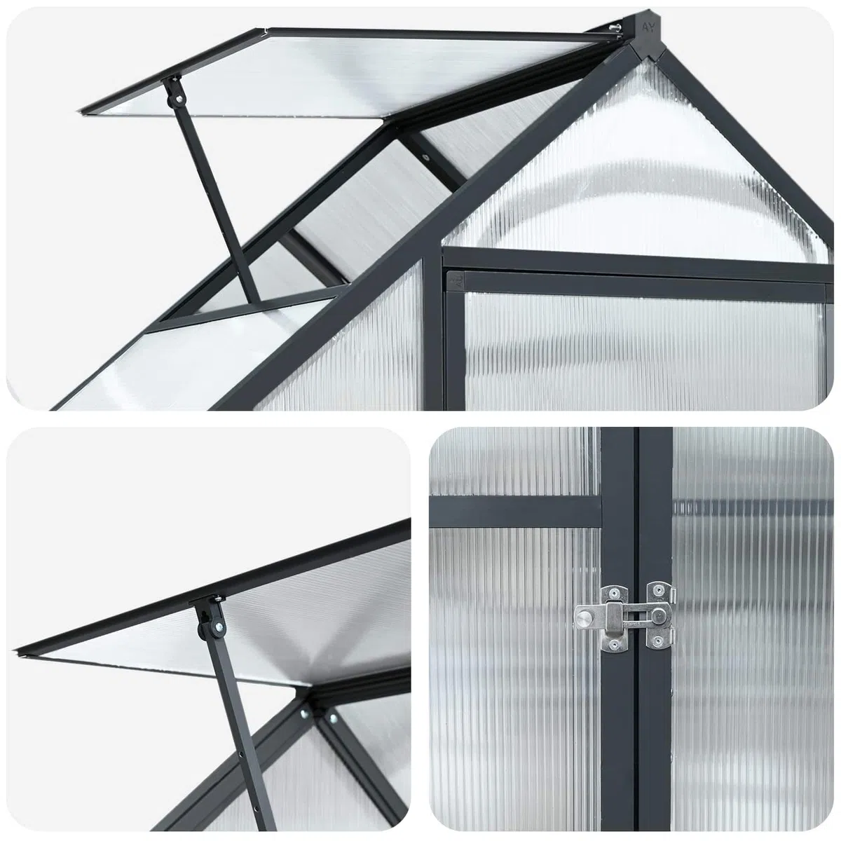 Szklarnia ogrodowa, antracytowa, z aluminium i ocynkowanej stali, 183,5 x 63,5 x 207 cm, z drzwiami i zamkiem, odporna na warunki atmosferyczne, elastyczna szklarnia na pomidory, na balkon