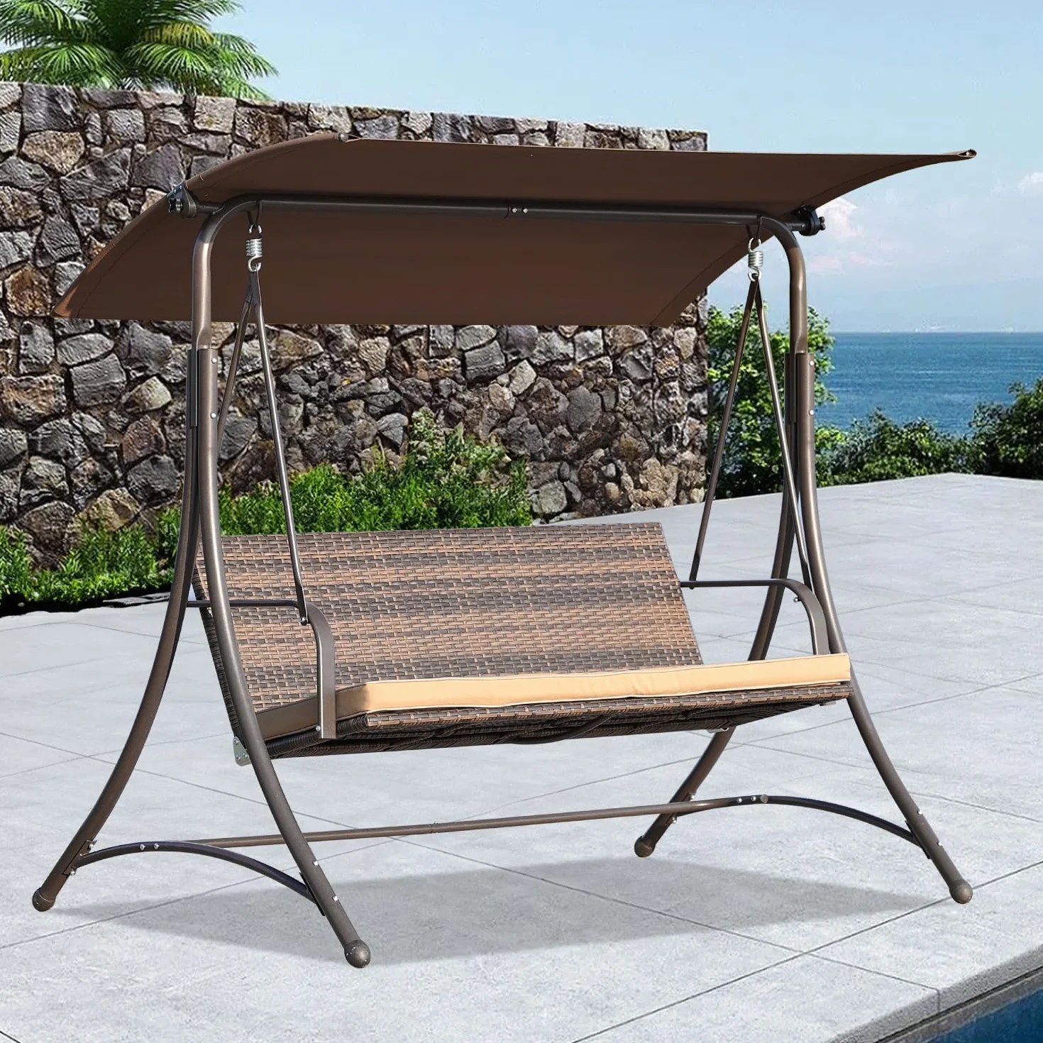 Angel Living Huśtawka ogrodowa 159T 170x110x153cm rattanowa z dachem