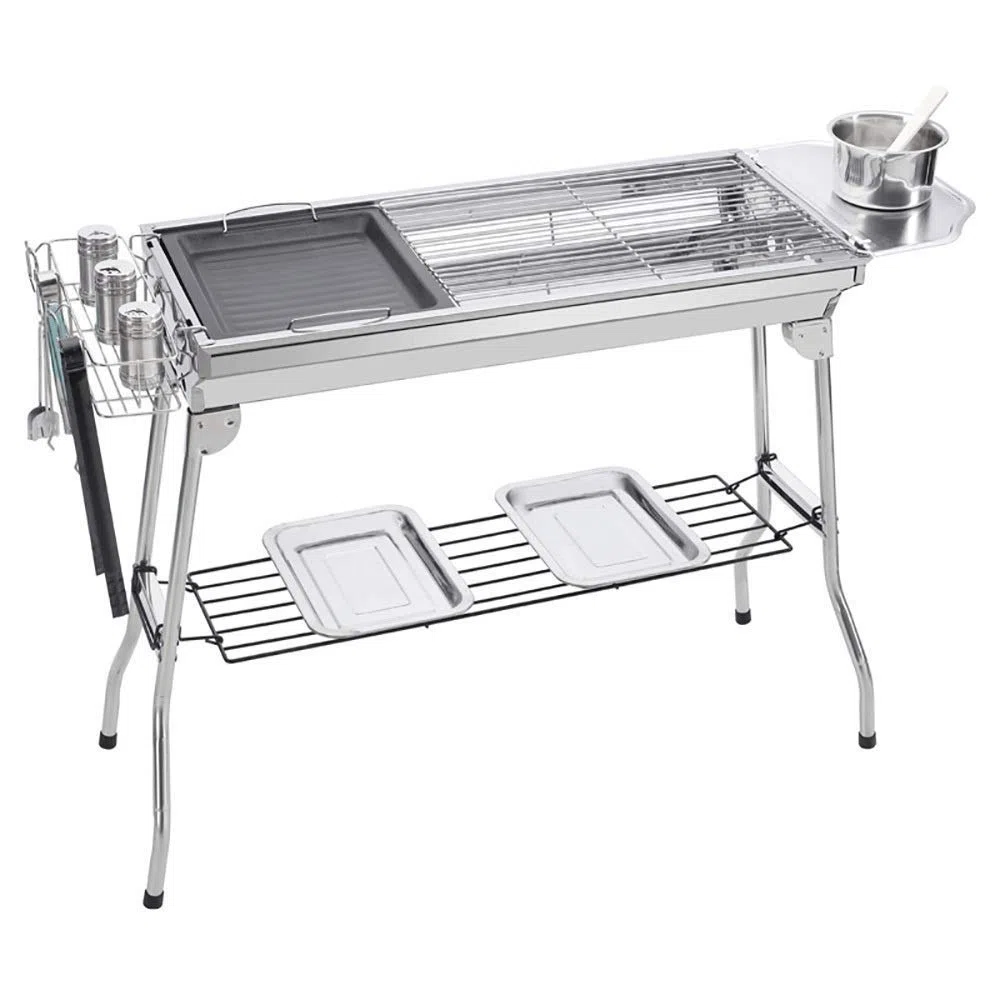 Grill na świeżym powietrzu, przenośny składany grill kempingowy ze stali nierdzewnej węgiel drzewny 73x33,5x71cm,Grill ogrodowy