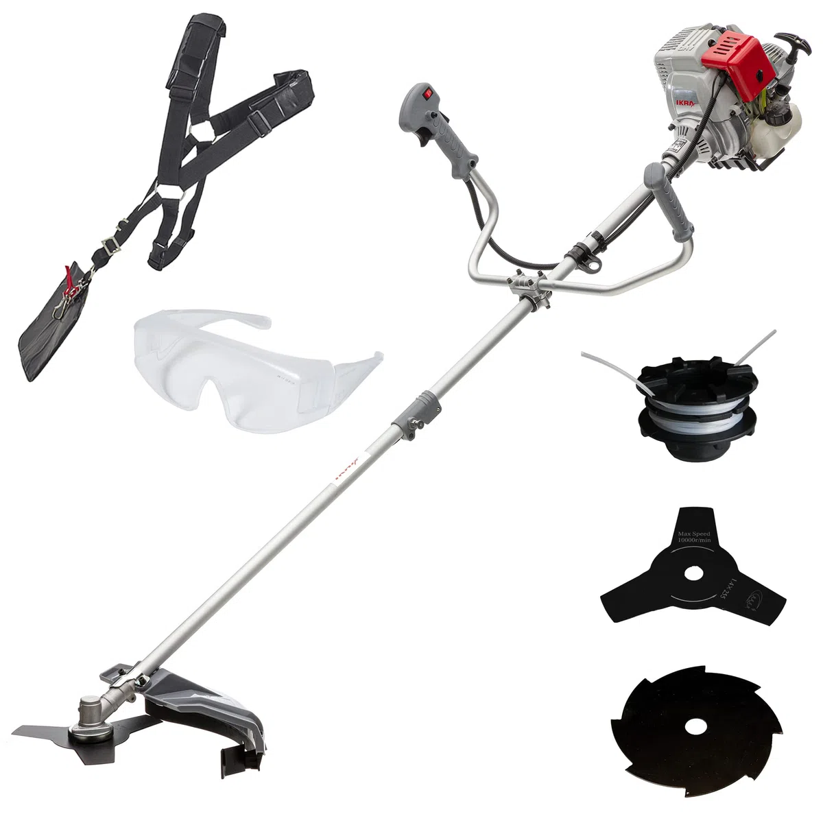 IKRA Podkaszarka spalinowa IBF 31-4, 31 cm³ 0,7 kW z zestawem akcesoriów | W zestawie nóż 3- i 8-zębny, szpula, pas naramienny i okulary, mocny silnik 4T z łatwym rozruchem