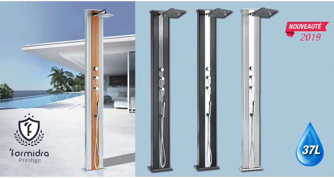 Formidra - Dada Straight 40L Hybrid Shower - DS-D463AX - Prysznic zewnętrzny z przyłączami ciepłej i zimnej wody, zdejmowany prysznic i odkamieniająca głowica prysznicowa - stal nierdzewna -