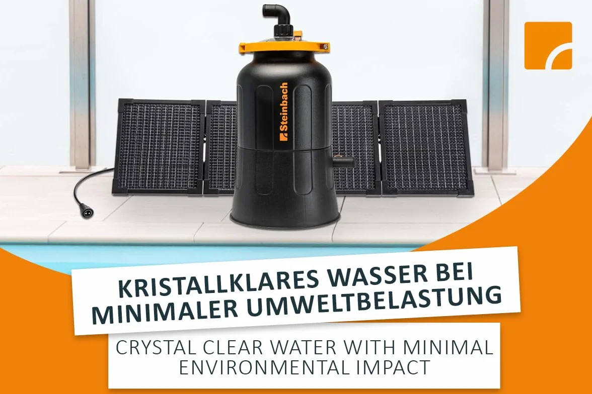 Steinbach Filtr solarny FXS38 – 040603 – wydajność pompy 4500 l/h – do basenów o pojemności do 19 000 l – z dołączonym składanym panelem PV o mocy 80 W – w zestawie z kulkami filtracyjnymi 256 g