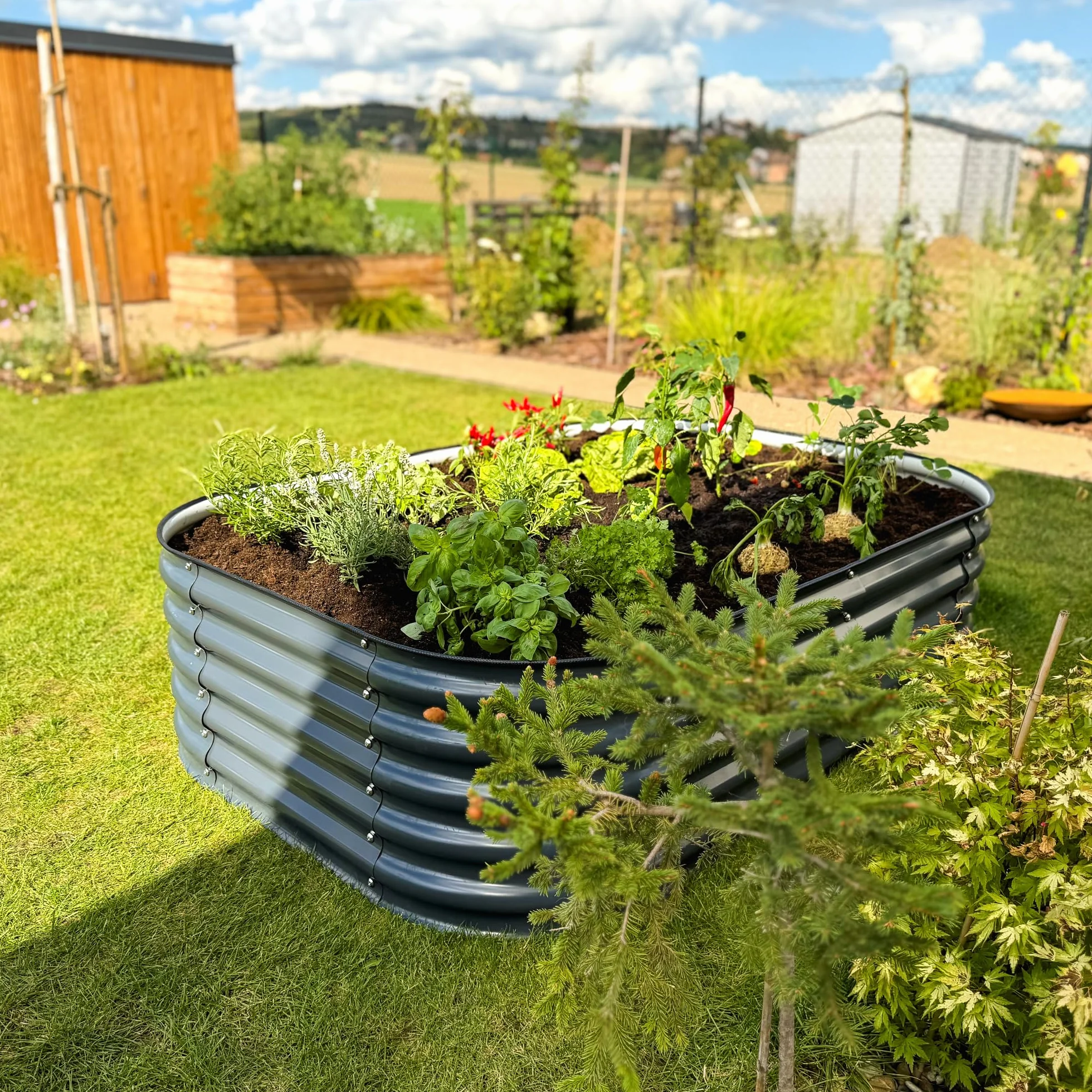 UNIGARDIA Podwyższona grządka z metalu 200 x 60 x 43 cm – modułowy zestaw podwyższonych grządek 6 w 1 – nierdzewna podwyższona grządka do ogrodu ze stali premium Zn-Al-Mg – min. 20 lat żywotności – 43