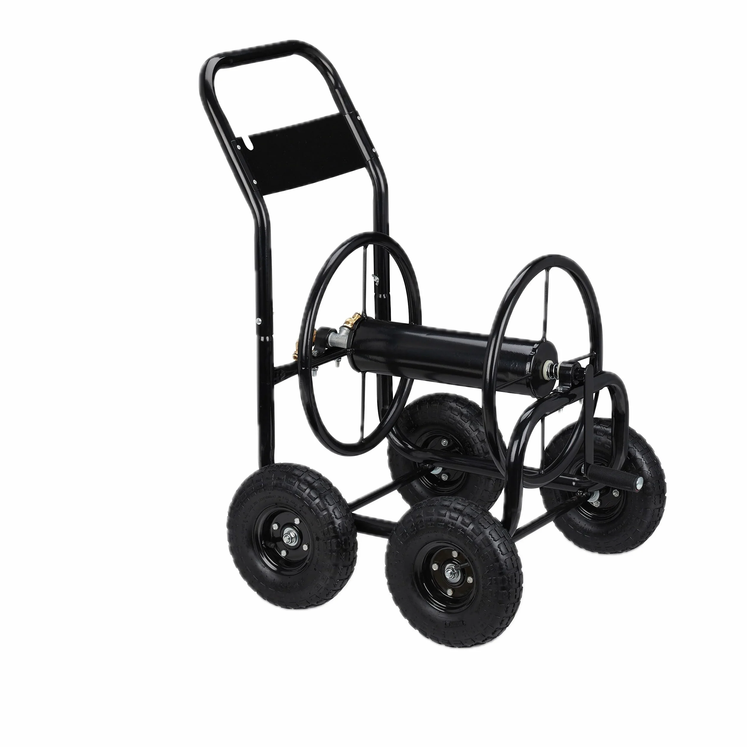 Wózek na wąż Relaxdays metalowy, mobilny bęben na wąż, metalowy, do 75 m węża, z korbą ręczną, 4 koła, czarny