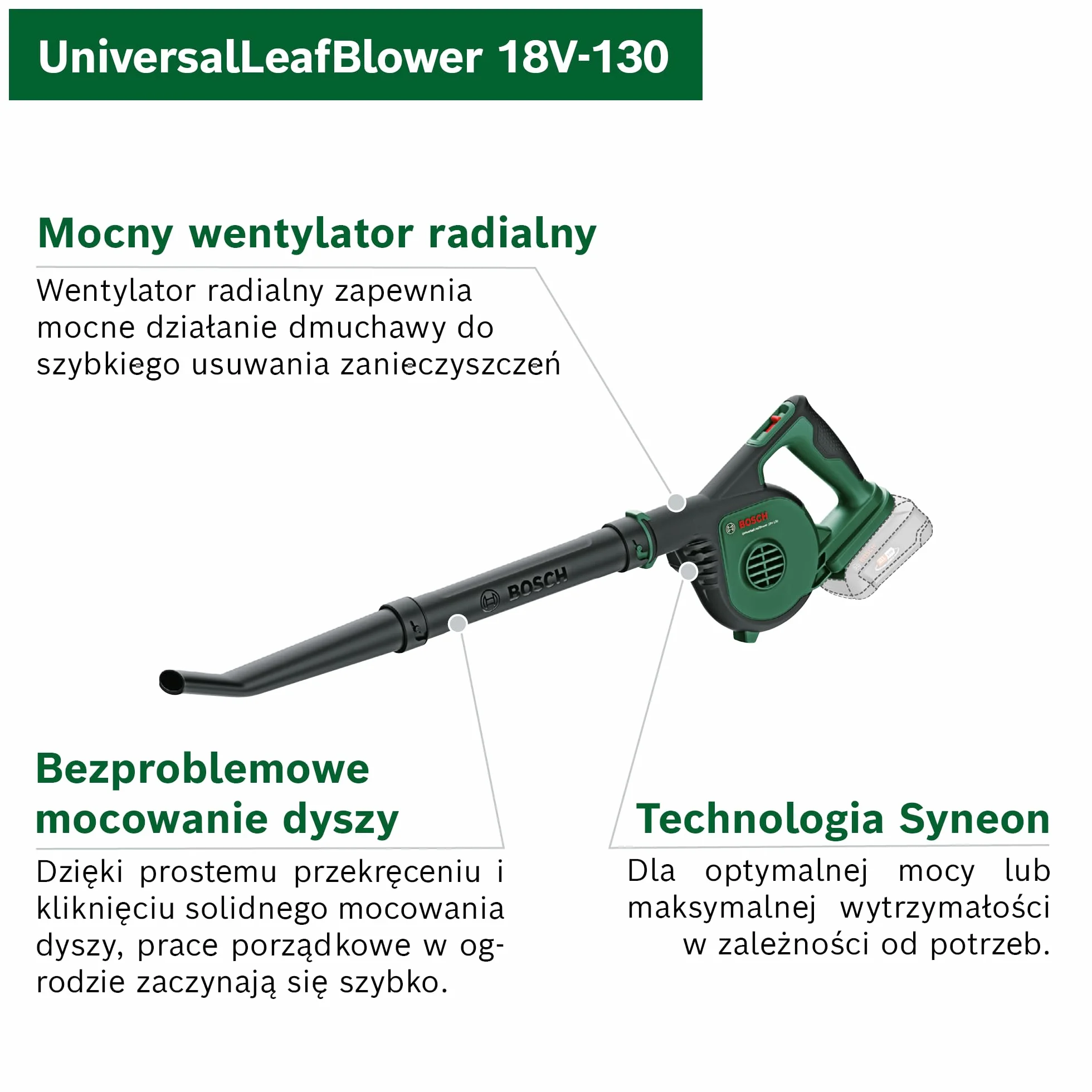Bosch UniversalLeafBlower 18V-130 akumulatorowa dmuchawa do liści 18V 2,5 Ah z ładowarką