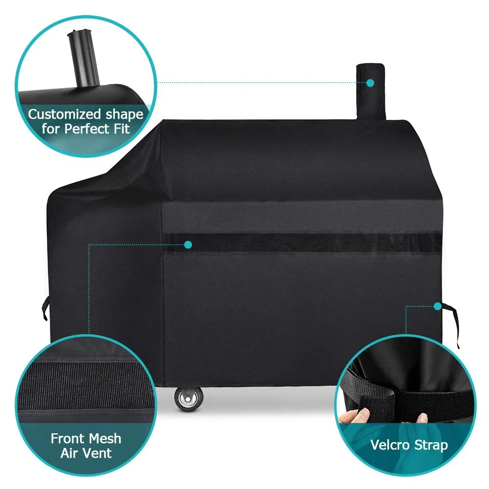 NEXCOVER Offsetowy pokrowiec na grill z węglem drzewnym 152 cm, wodoodporny, odporny na rozdarcia pokrowiec na grilla Brinkmann Char-Broil Weber Nexgrill, czarny