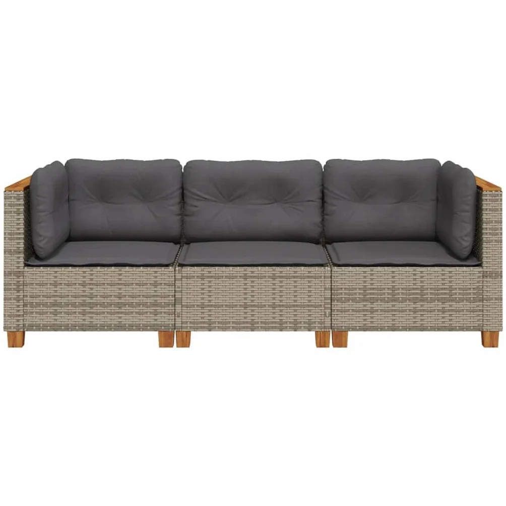 vidaXL 3-osobowa sofa ogrodowa z poduszkami, szara, polirattan, kanapa ogrodowa, siedzisko ogrodowe, sofa 3 osobowa, kanapy ogrodowe