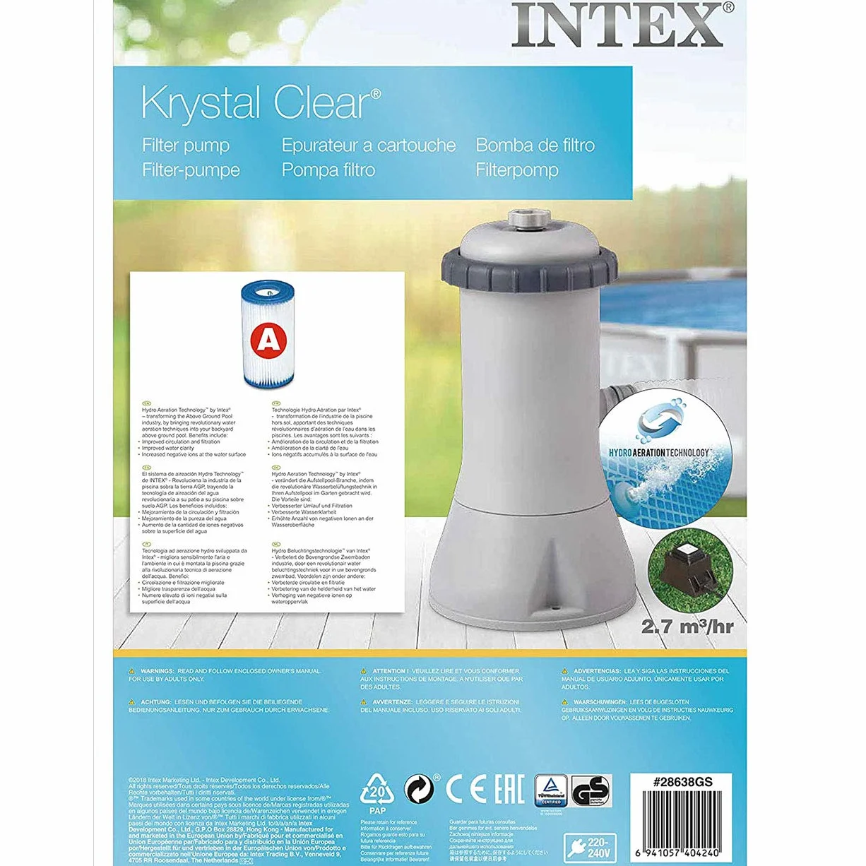 Intex Quick Up Łatwy Szybki zestaw Stalowa rama Basenowa Pompa filtracyjna 3,4 m³/h, pojedyncza