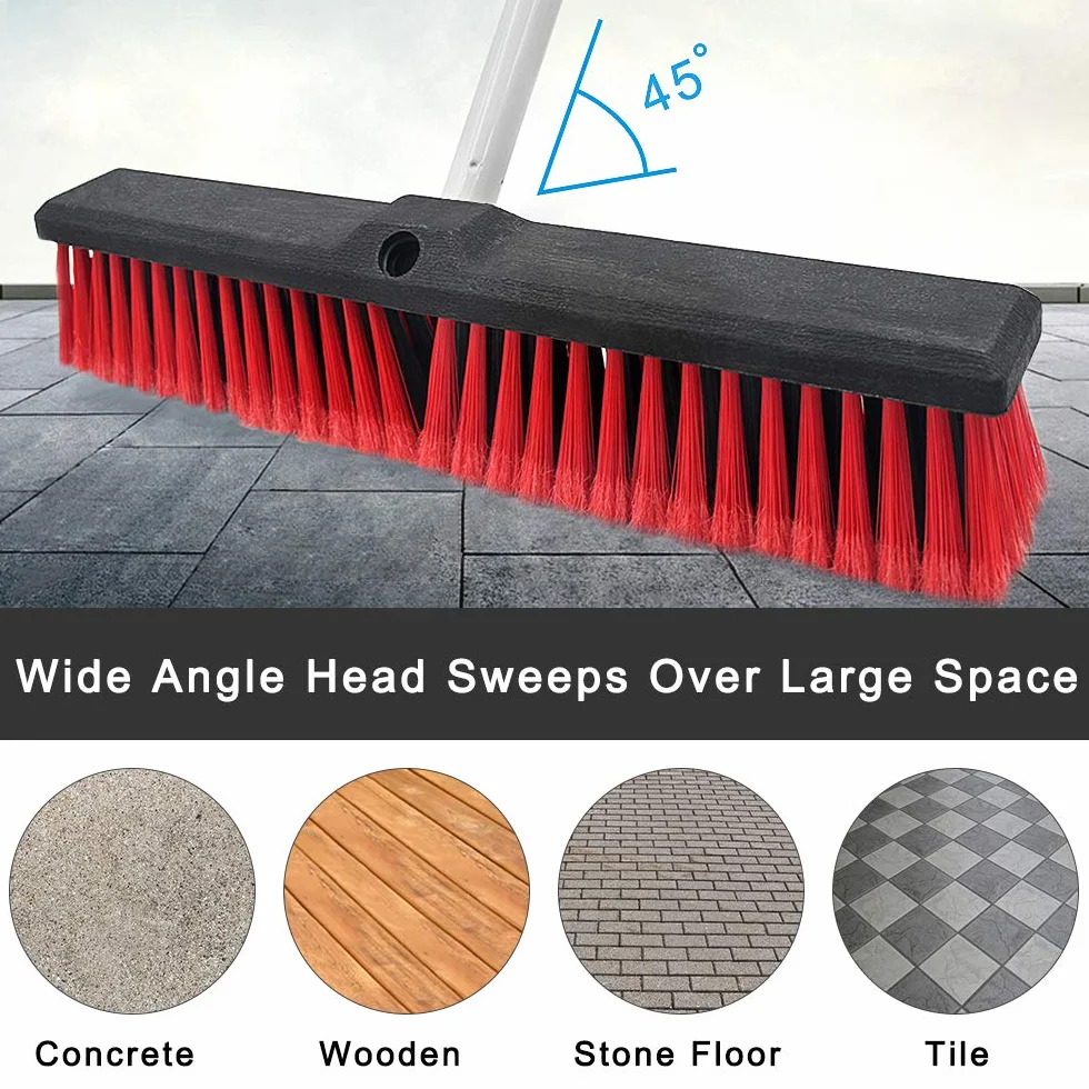 Stainless Steel Push Broom 17.7 in Wide Rough Surface Floor Scrub Brush Indoor Outdoor