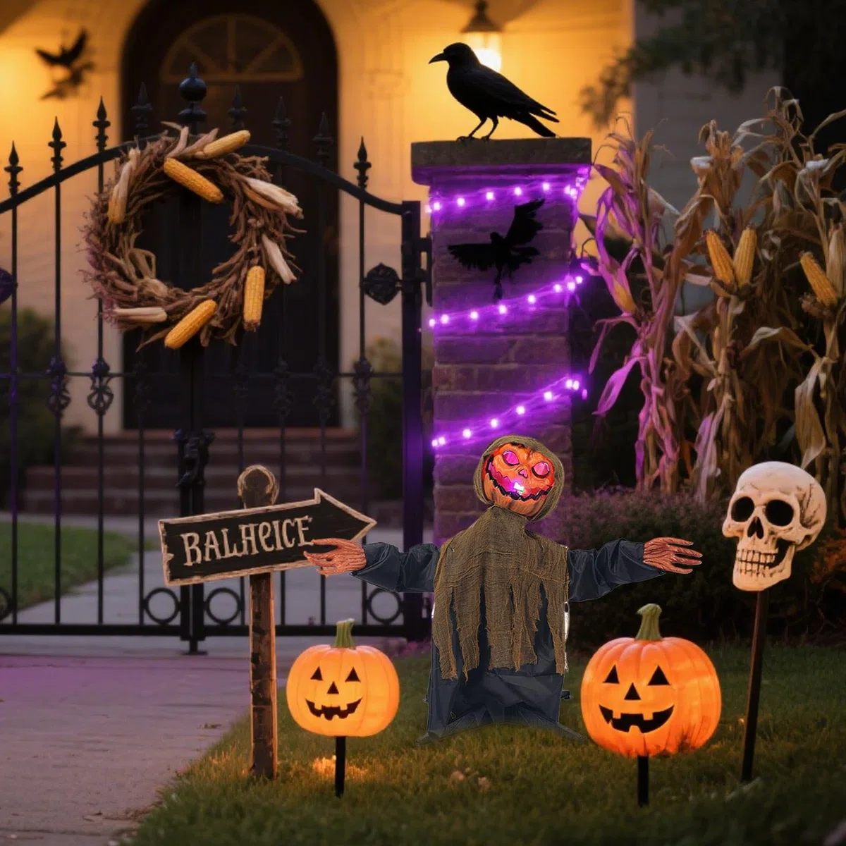 Animatroniczne Dekoracje Halloweenowe Duch Z Dyni Do Ogrodu | Oświetlana Kołysząca z Dźwiękiem na Ogród Taras Święta