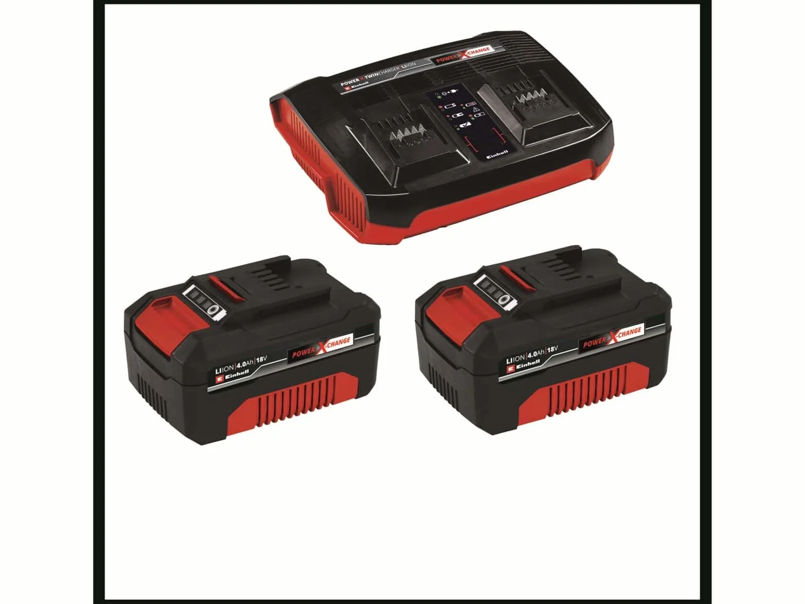 Einhell Kosiarka akumulatorowa RASARRO 36/42 Power X-Change (36 V, szerokość cięcia 42 cm, do 550 m², szczotka do mulczowania, pojemność 50 l, akumulatory i ładowarka)