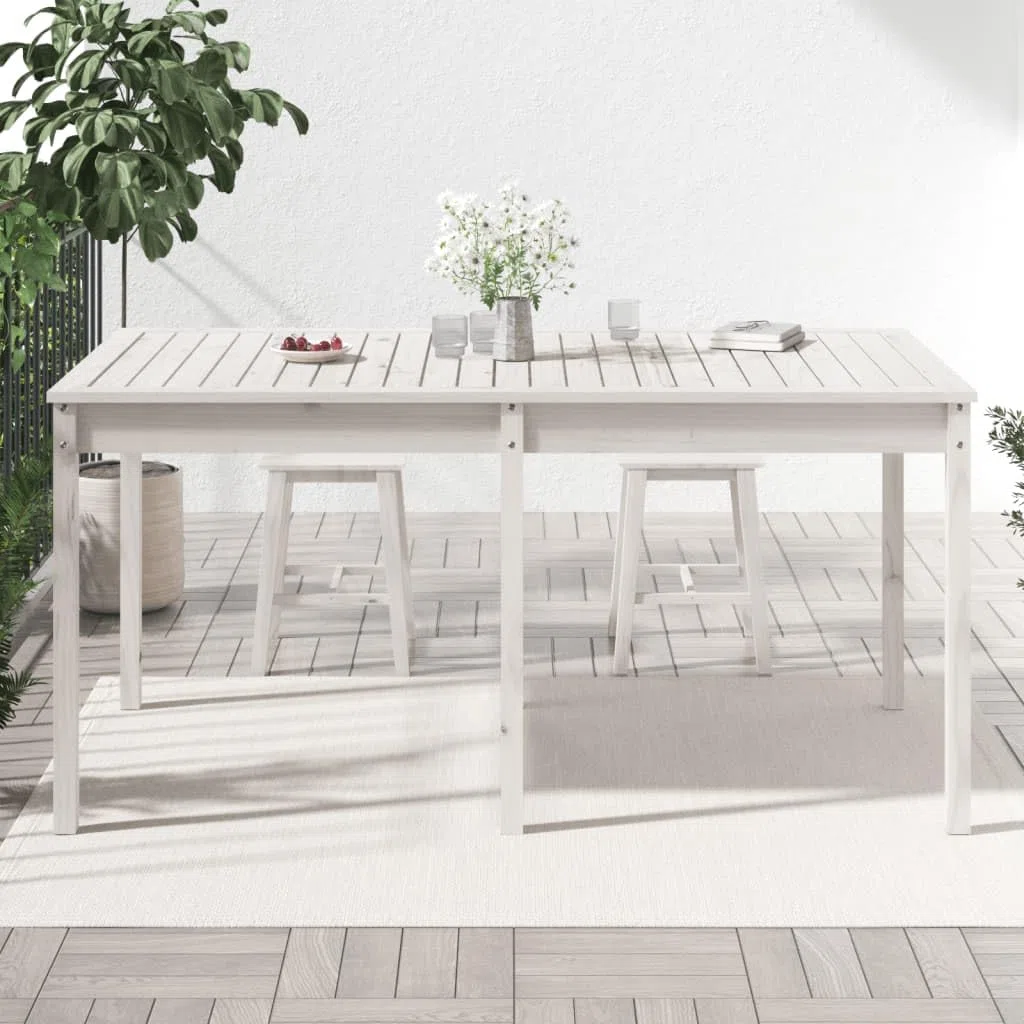 Stół ogrodowy biały 159,5 x 82,5 x 76 cm lite drewno sosnowe | Wytrzymały blat stołu, stabilna rama drewniana, na taras i balkon, instrukcja montażu w zestawie