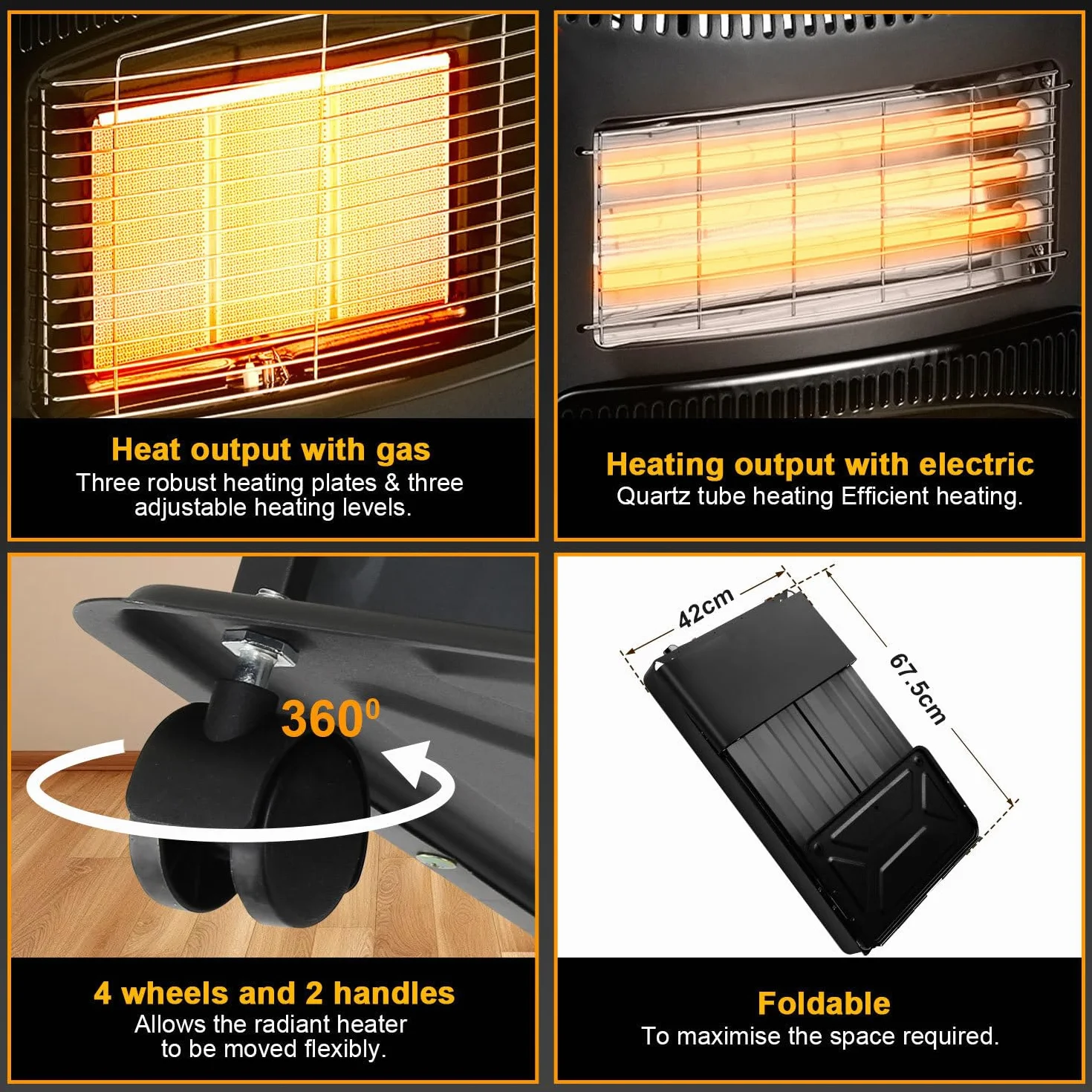 Grzejnik gazowy 4200 W + 1200 W do butli 15 kg z regulatorem ciśnienia