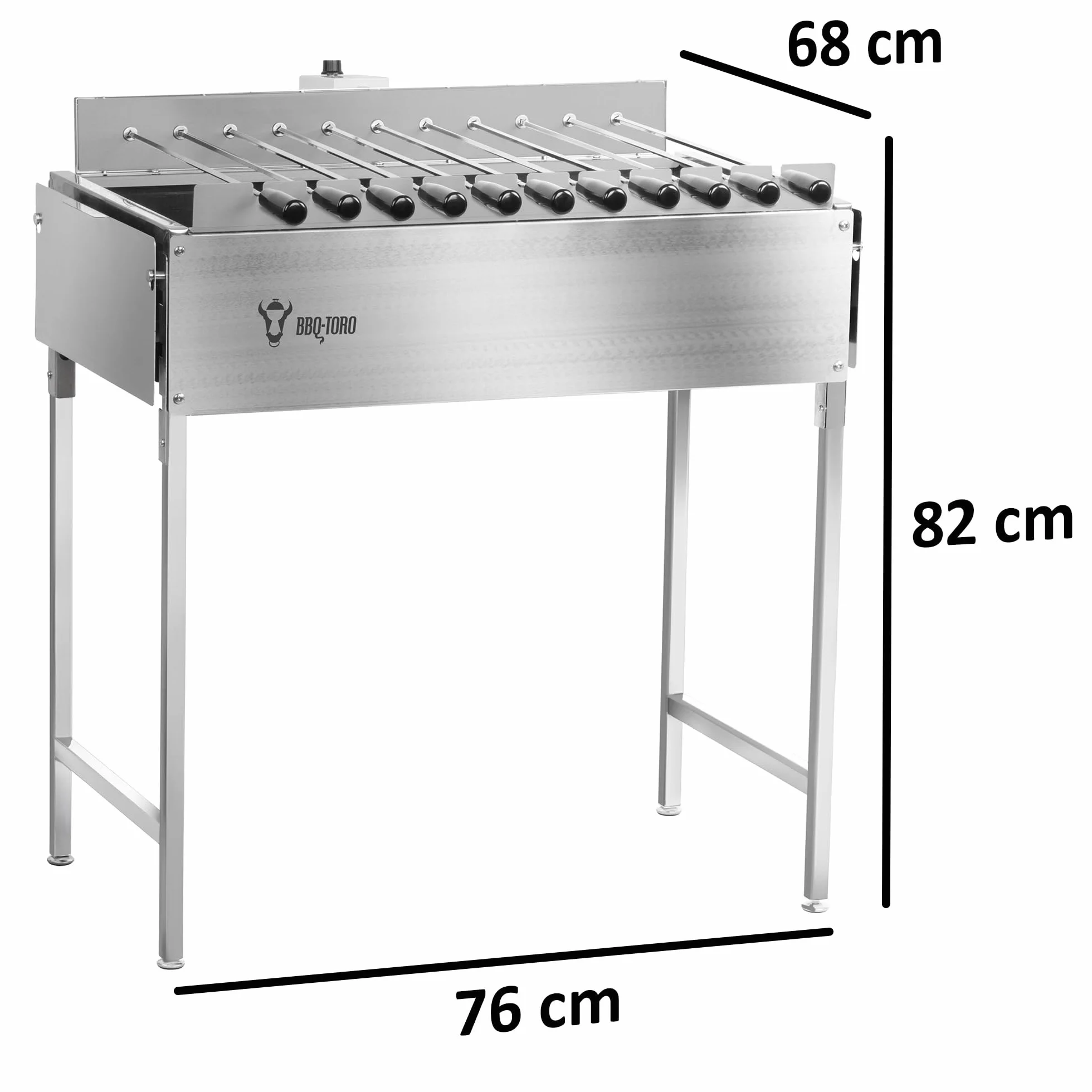 BBQ-Toro stojący grill na węgiel drzewny z elektrycznym obrotowym rusztem, 11 szpikulców, silnik