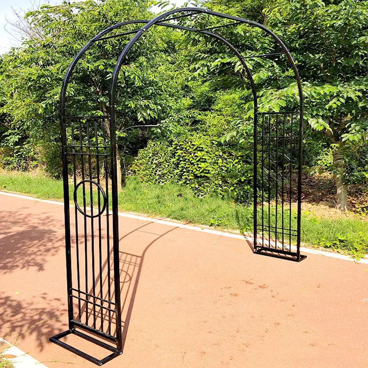 Wsparcie łuku ogrodowego dla roślin pnących, zakrzywiony do róż i winorośli, metalowy ogród, 340 x 230 cm, czarna, dekoracja zewnętrzna, idealna do ogrodów i podwórek
