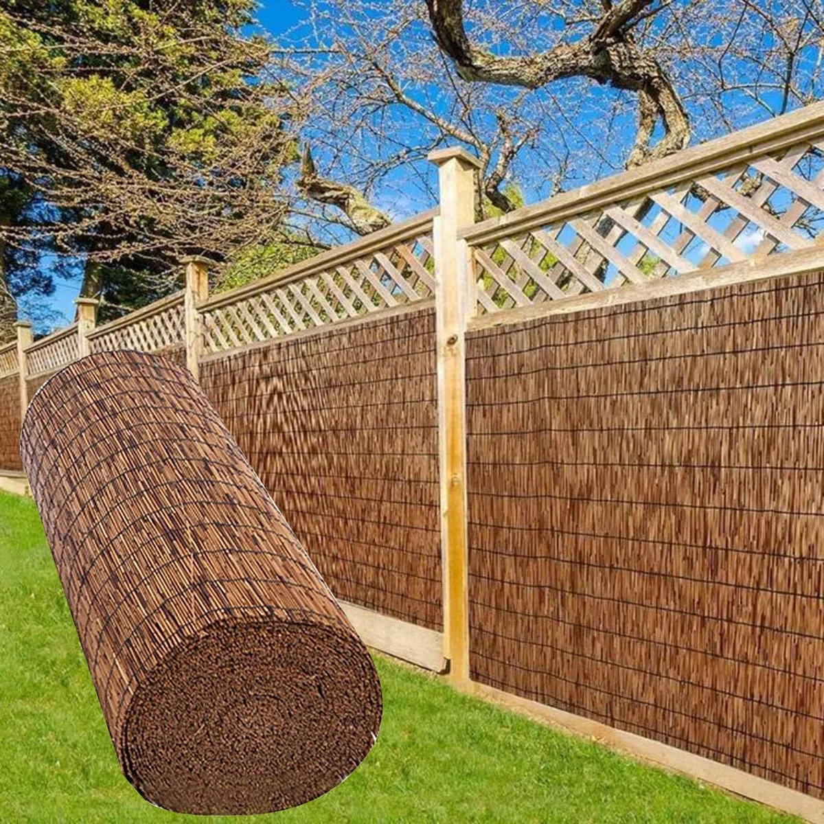 Ogrodzenie z trzciny bambusowej na zewnątrz, podwórko, patio, ochrona prywatności do ogrodu, ogrodzenie trzcinowe, na balkon, dekoracje domu, na patio, ekran, 91 x 610 cm