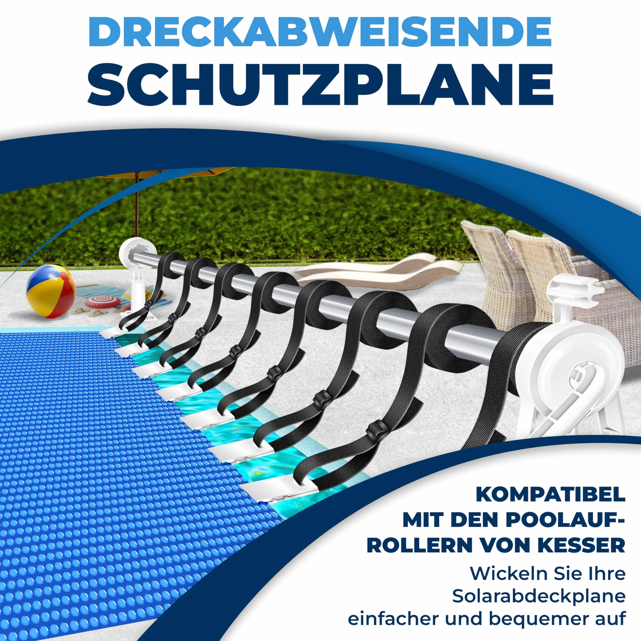 KESSER® Folia solarna do basenu 400 µm, prostokątna, 732 x 366 cm, osłona basenu, elastyczna możliwość przycięcia, plandeka basenowa do podgrzewania wody, osłona solarna z nożyczkami, szczypcami do