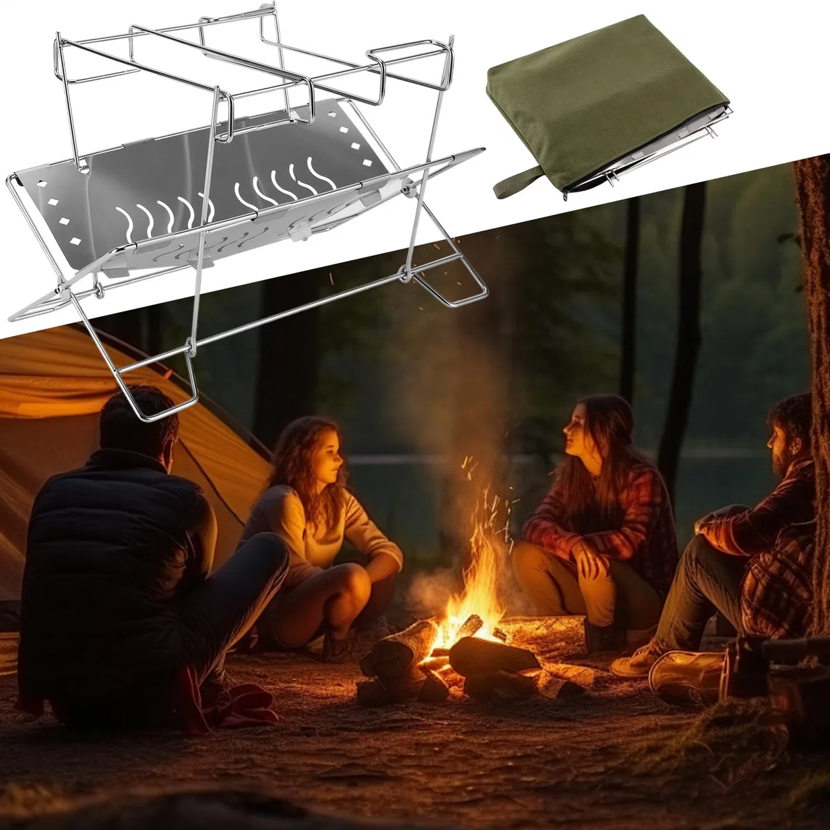 Podstawka Do Ogniska Stal Nierdzewna Składany Na Ognisko | Przenośny Organizer Ogniskowy, Akcesoria Grillowe Do Ogrodu I Barbecue