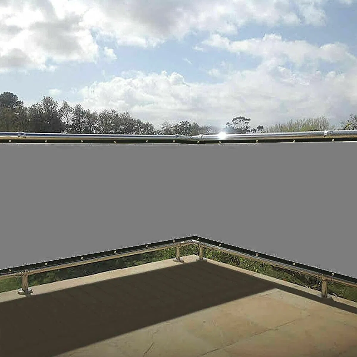 Jasnoszary 1 x 8 m, blokada UV, na zewnątrz, na balkon, do ogrodu i patio, z przelotkami, sznurkami i krawatami, idealna do ochrony prywatności