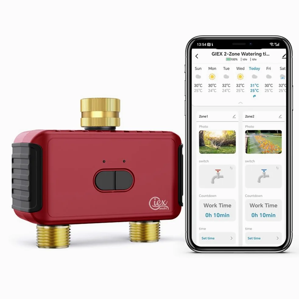 GIEX WiFi timer zraszaczy, inteligentny kontroler nawadniania węża ogrodowego, działa z aplikacją TUYA i aplikacją Smart Life (timer nawadniania Wi-Fi)