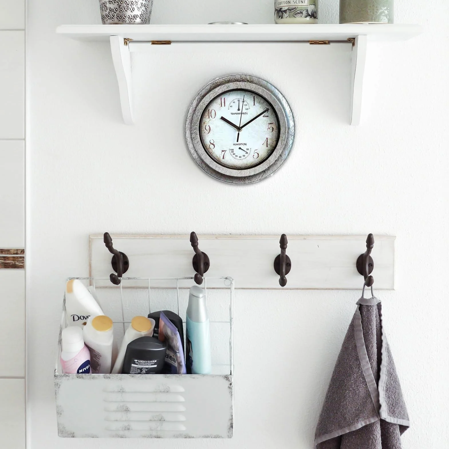 Zegar ścienny w stylu vintage, do ogrodu, 30 cm, do użytku wewnątrz i na zewnątrz, z termometrem i higrometrem, retro antyczny styl industrialny