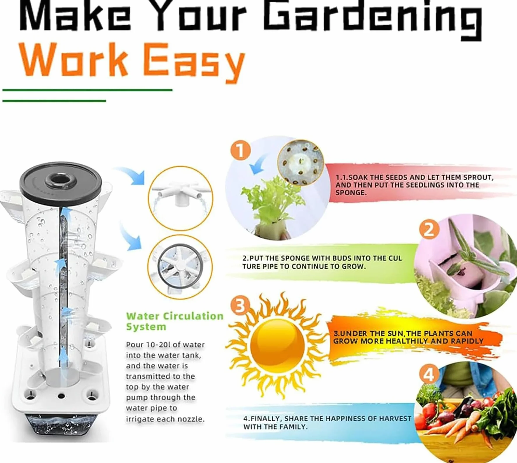 Hydroponics Tower Hydroponic Growing System Aeroponics Growing Kit 30 Pods z pompą nawadniającą