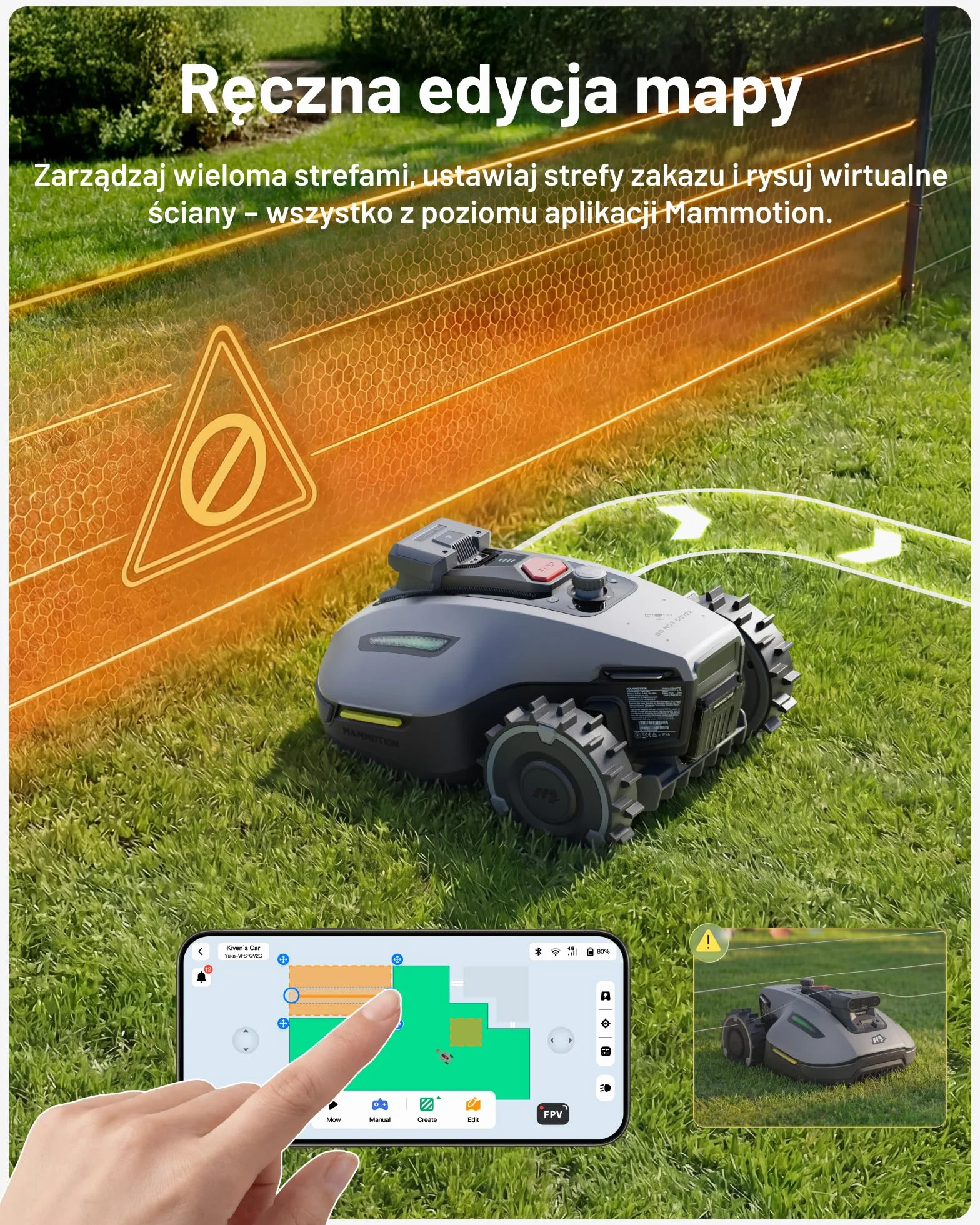 MAMMOTION YUKA mini 2 500 Robot koszący bez przewodu obwodowego, do 500 m², Tri-Cam AI Vision, automatyczne mapowanie wielu stref, DropMow, ręczna edycja mapy, nachylenia 45%