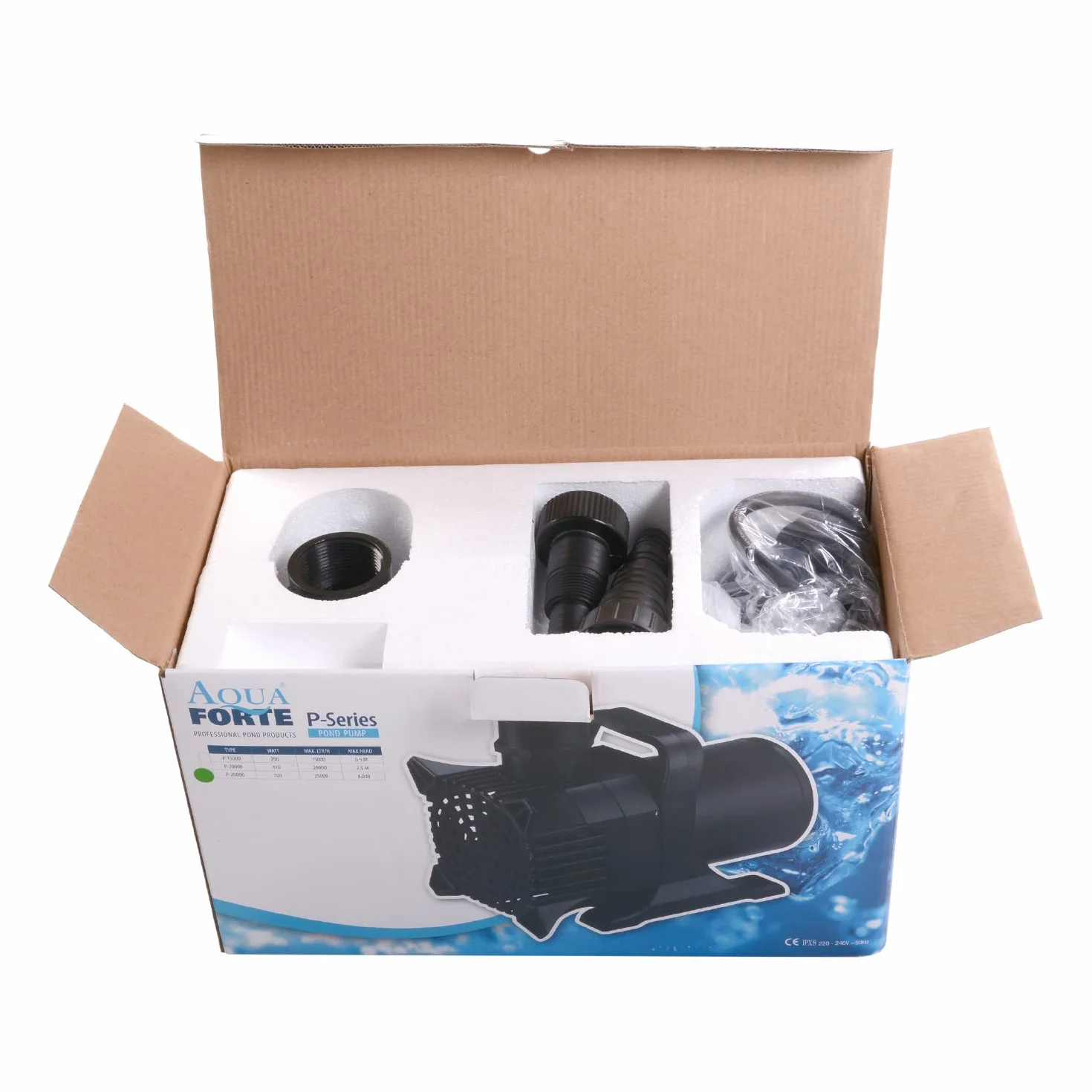 AquaForte P-35 000 pompa do stawu, 650 W, maksymalny przepływ 35 m³/h, maksymalna wysokość tłoczenia 8,5 m, bardzo duża wysokość tłoczenia, pompuje cząstki brudu o wielkości do 6 mm
