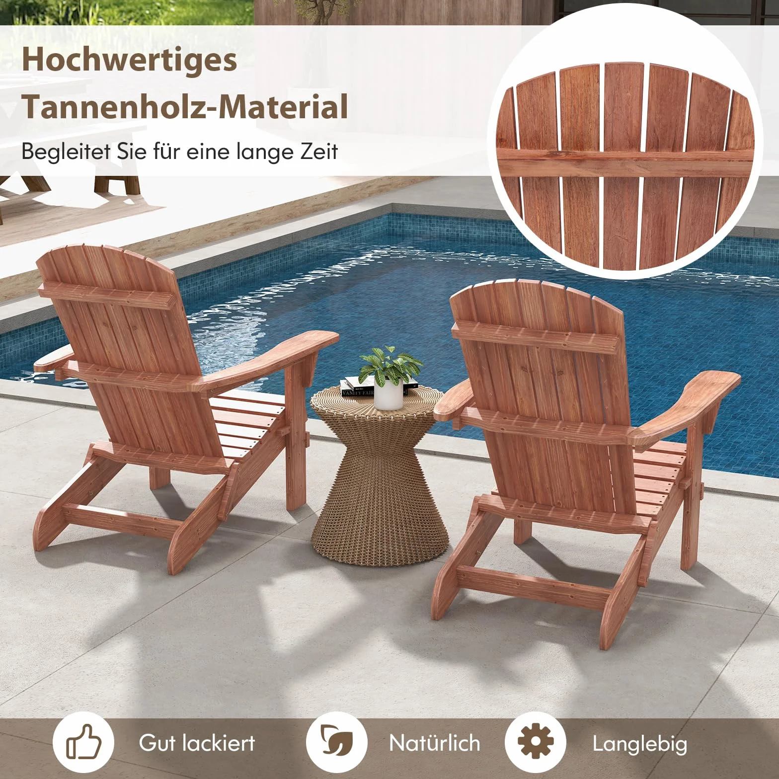 GOPLUS Adirondack zestaw krzeseł, Adirondack Chair składane z drewna jodłowego, obciążenie do 180 kg, z ergonomicznym oparciem i szerokimi podłokietnikami, drewniane krzesła do użytku na zewnątrz, do