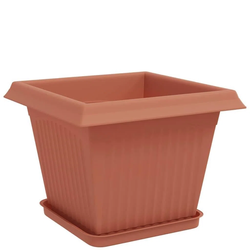 Hothingwell Doniczki na rośliny 24 szt. Czerwona cegła 28,5 x 28,5 x 22 cm | Wytrzymały plastik, otwory drenażowe, lekkie, na balkon taras wewnątrz na zewnątrz