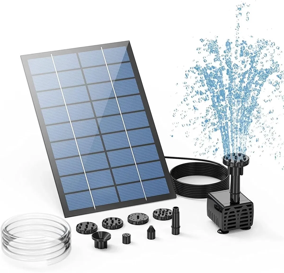 Pompka Słoneczna Pompa solarna do fontanny 2,5 W, z 6 dyszami i 4-stopową rurą wodną, ​​pompa zasilana energią słoneczną do kąpieli ptaków, stawów, ogrodu i innych miejsc Solarna pompa fontannowa(A-2.