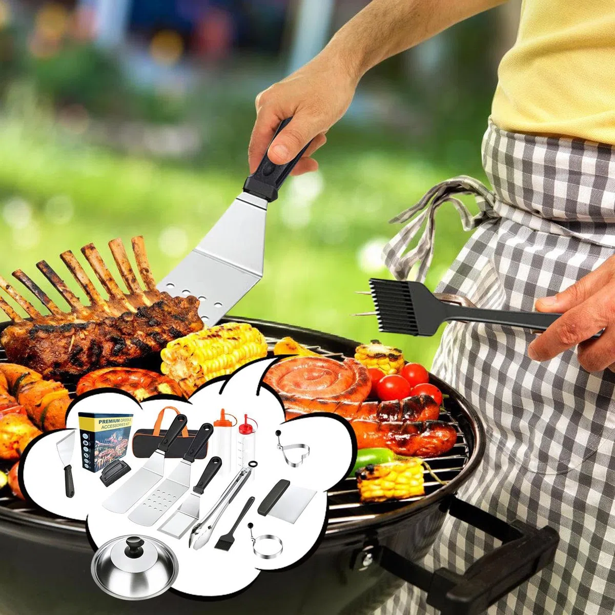 Akcesoria BBQ | Akcesoria BBQ Do Grillowania,14 Sztuk Stal Nierdzewna | Przenośne Wytrzymałe Narzędzia Do Przygotowania Potraw Na Camping Taras Warzywa Krewetki
