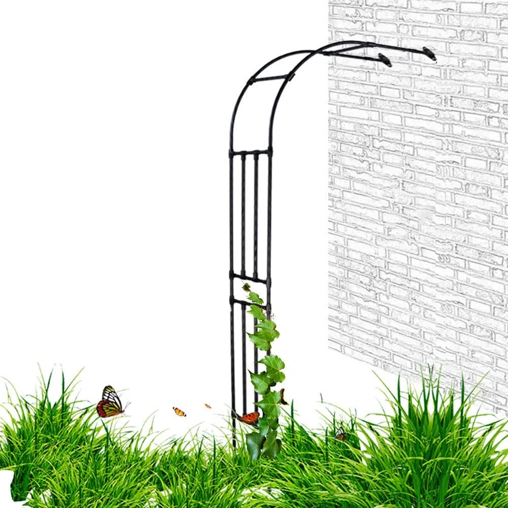 Metalowa altana ogrodowa z powłoką PE, 240 cm, wysoka, odporna na rdzę, kratka na róże i pnącza, od strony ściany, do samodzielnego wykonania, elegancka czarno-biała dekoracja ogrodowa (szer. 120 x