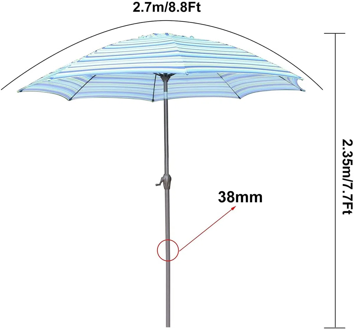 Parasol ogrodowy,Duży Parasol Parasol Pasiasty Parasol Patio, Parasol Plażowy, Wentylacja/Tilt/Korba/8 Żeber, Na Zewnątrz Na Podwórko/Ogród Parasol Stołowy