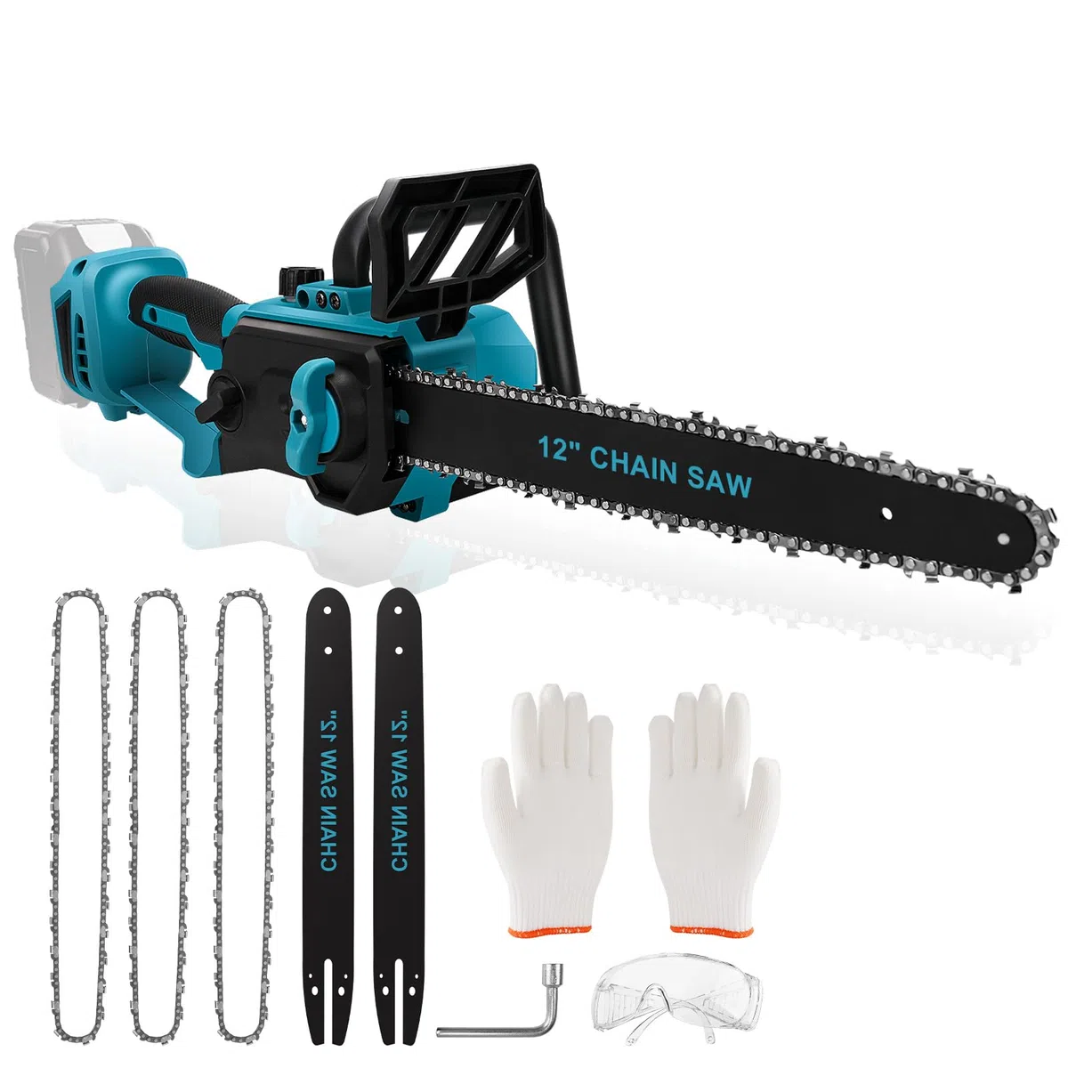 WingFly Akumulatorowa piła łańcuchowa, 12 cali, kompatybilna z Makita 18 V, elektryczna piła łańcuchowa z silnikiem bezszczotkowym, brzeszczot 30 cm, prędkość łańcucha 10 m/s, automatyczny system