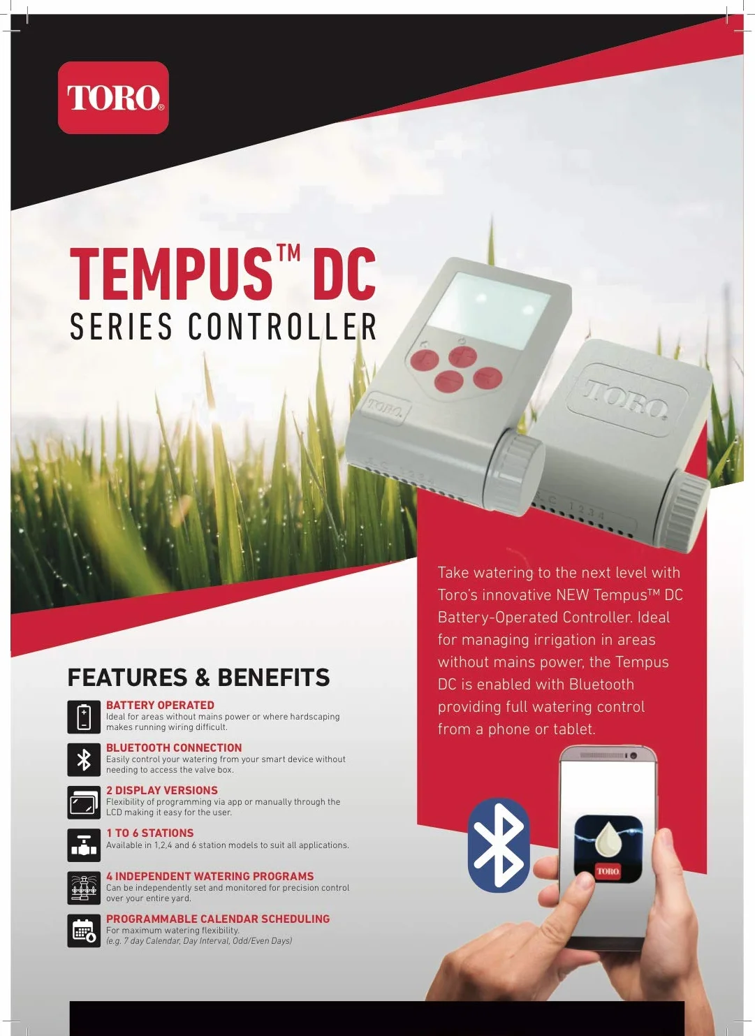 Toro Tempus WP 4-DC-L BT 4-strefowy Bluetooth sterownik nawadniania z wyświetlaczem LCD