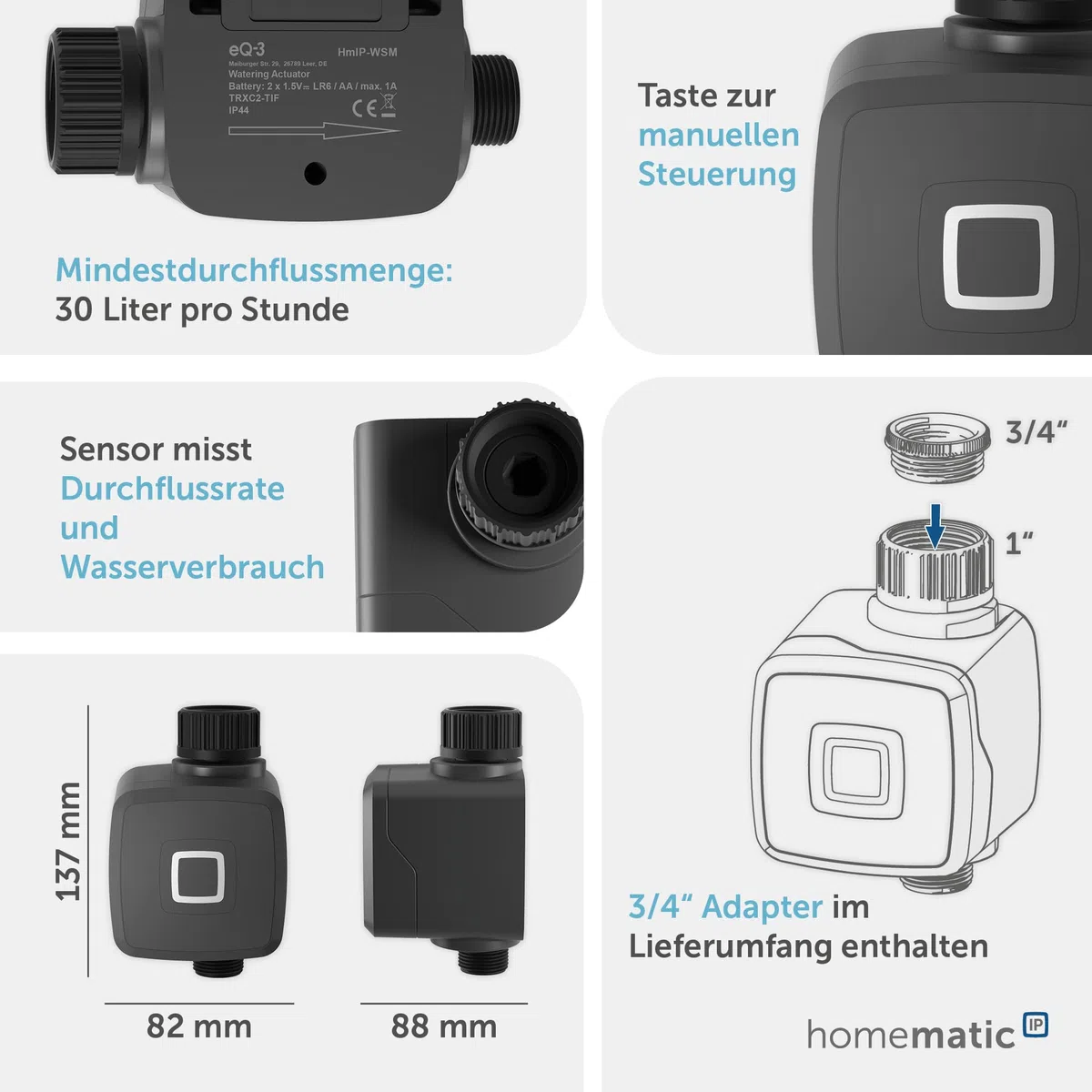 Homematic IP 162114A0 inteligentny system nawadniania, inteligentny komputer nawadniający, sterowany za pomocą aplikacji, inteligentne nawadnianie